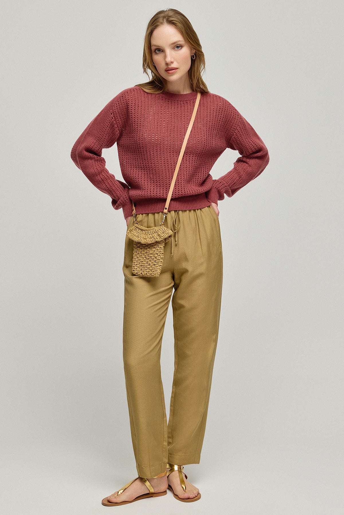 Bej Nina Rafya Telefon Kılıfı 18x11cm