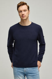 Lacivert Pecheur Saf Kaşmir Rulo Kenarlı Yuvarlak Yaka Erkek Kazak