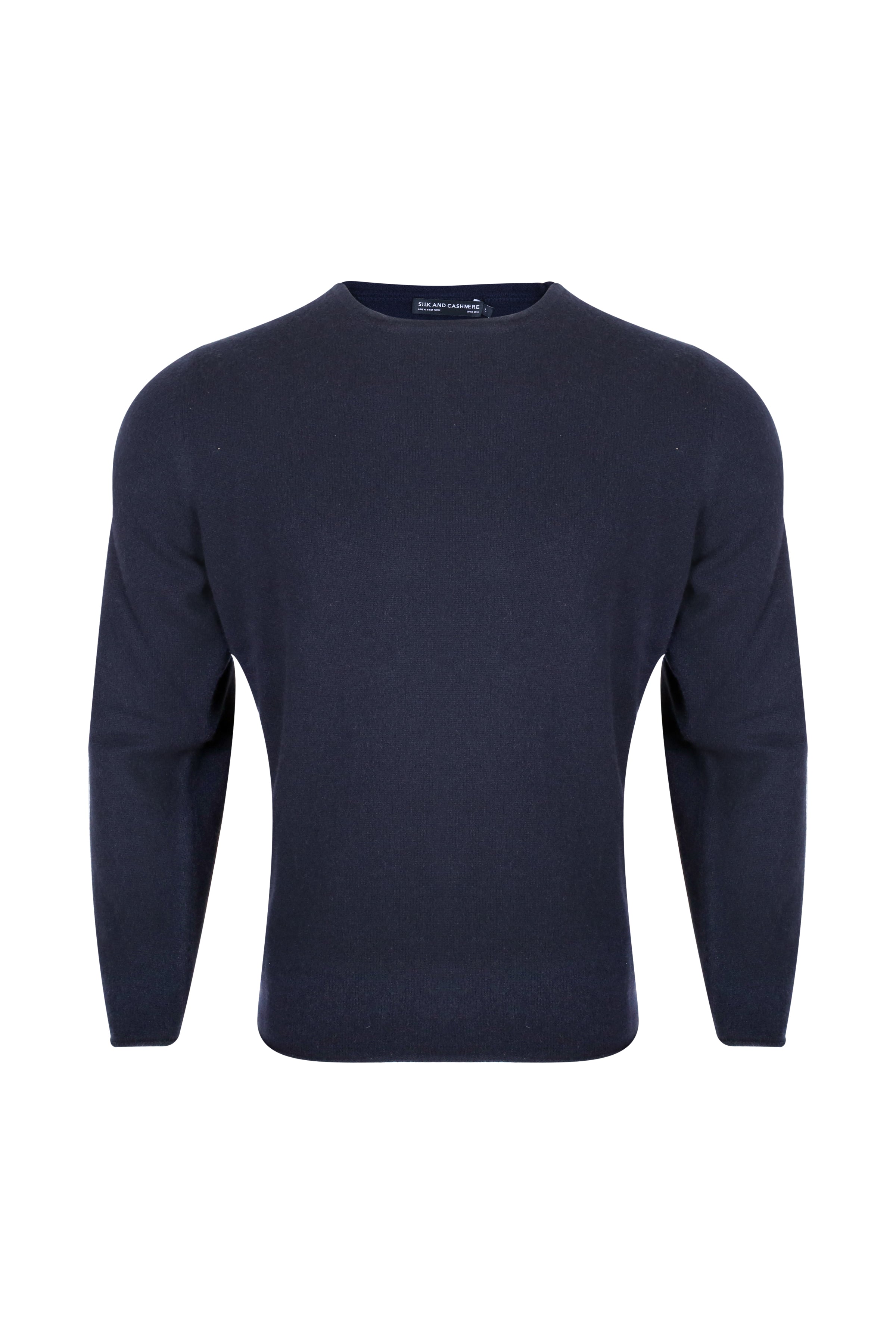 Lacivert Pecheur Saf Kaşmir Rulo Kenarlı Yuvarlak Yaka Erkek Kazak