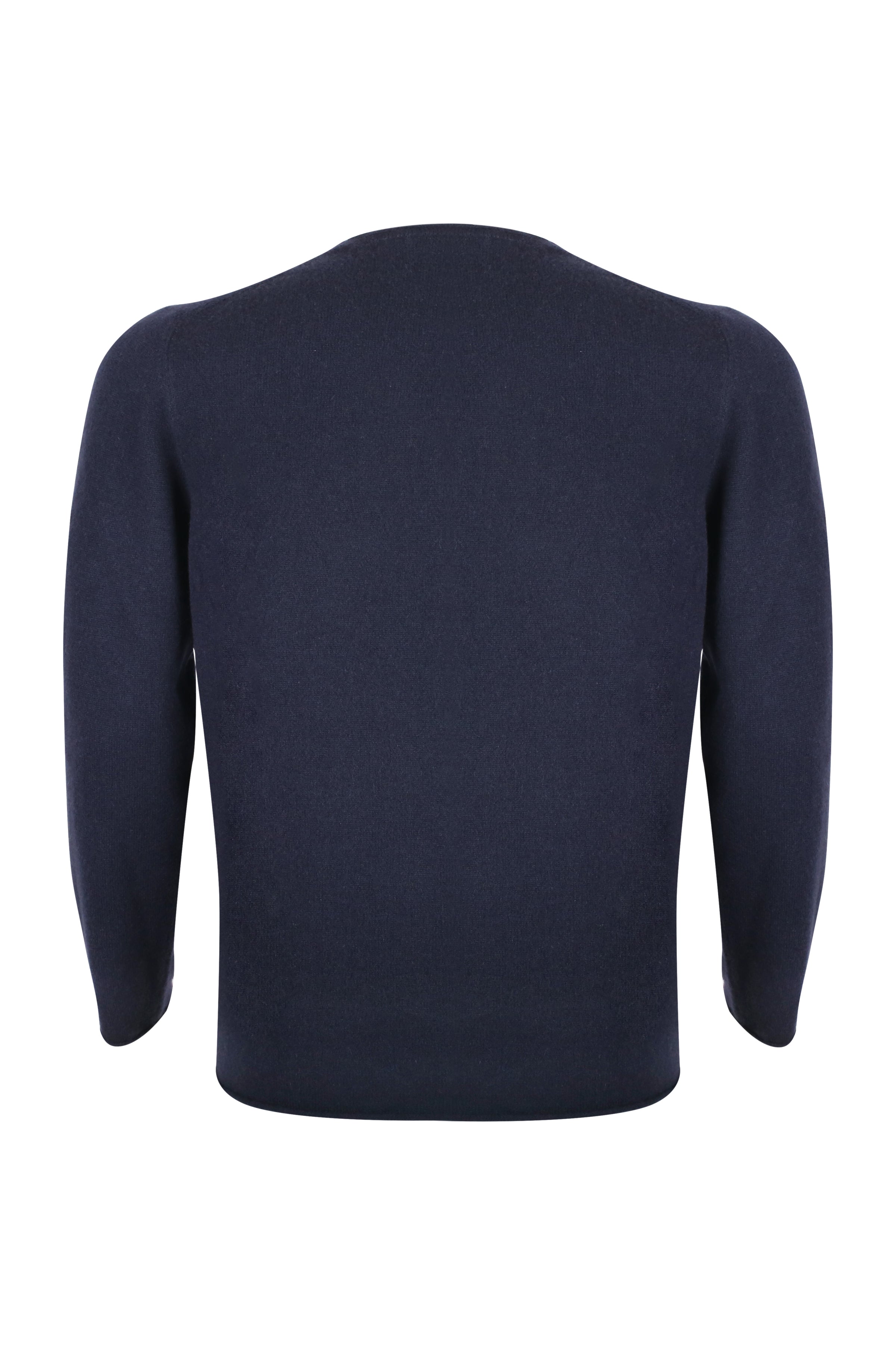 Lacivert Pecheur Saf Kaşmir Rulo Kenarlı Yuvarlak Yaka Erkek Kazak