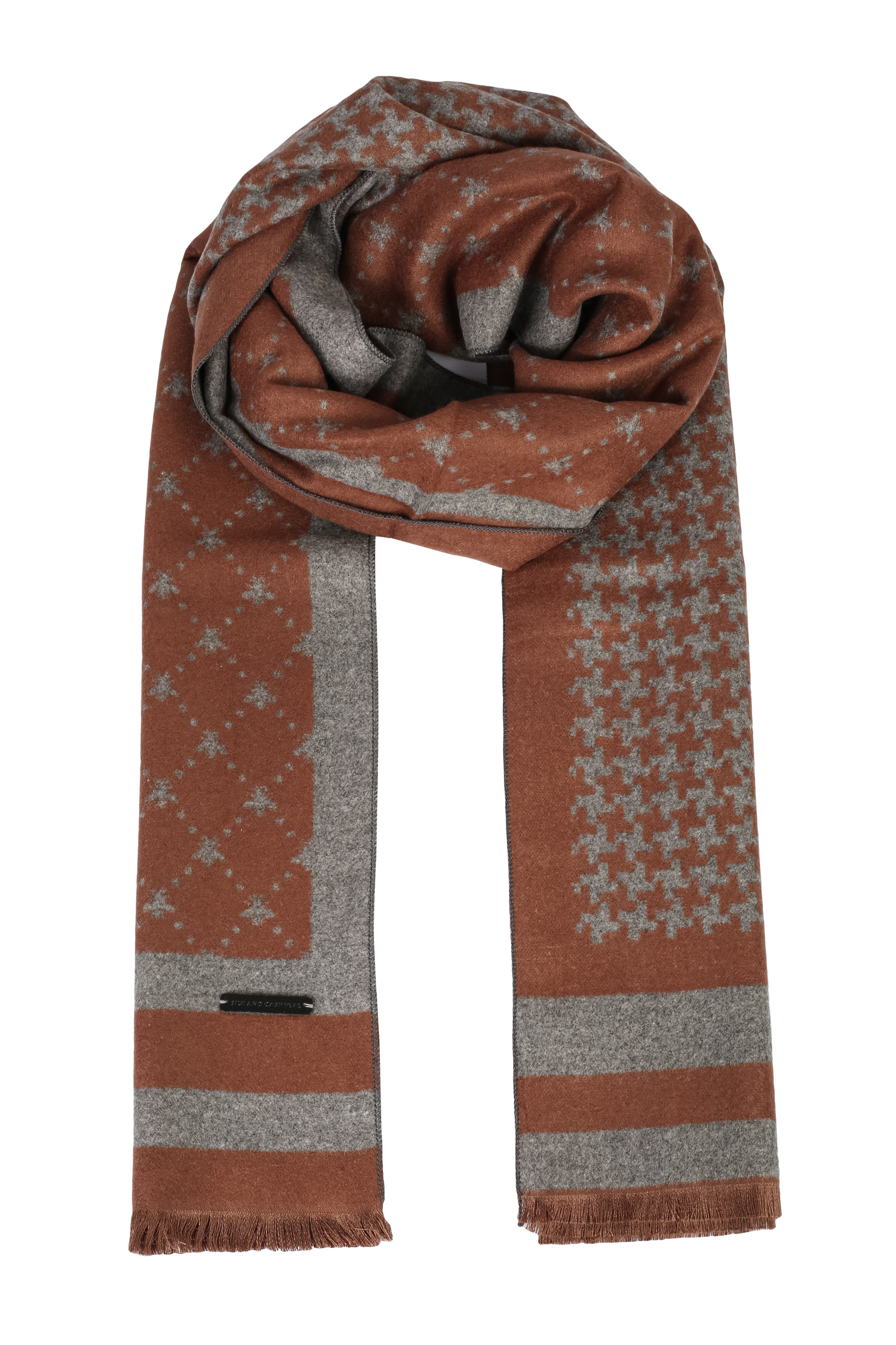 Kahverengi Roma Baskılı Lotus Atkı 43x195 cm