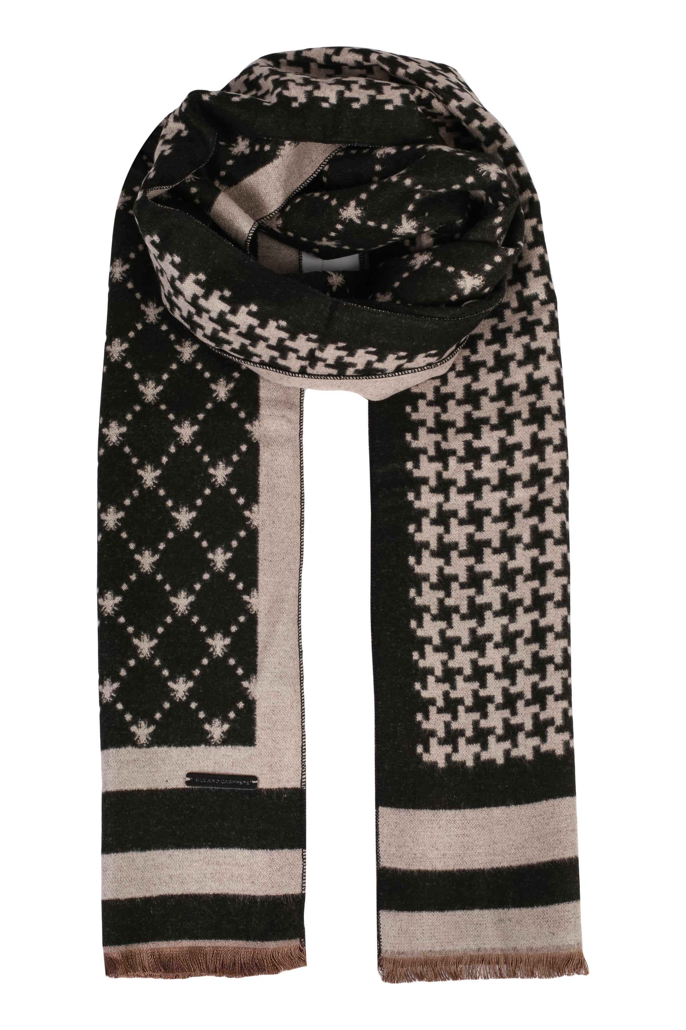 Siyah Antrasit Roma Baskılı Lotus Atkı 43x195 cm