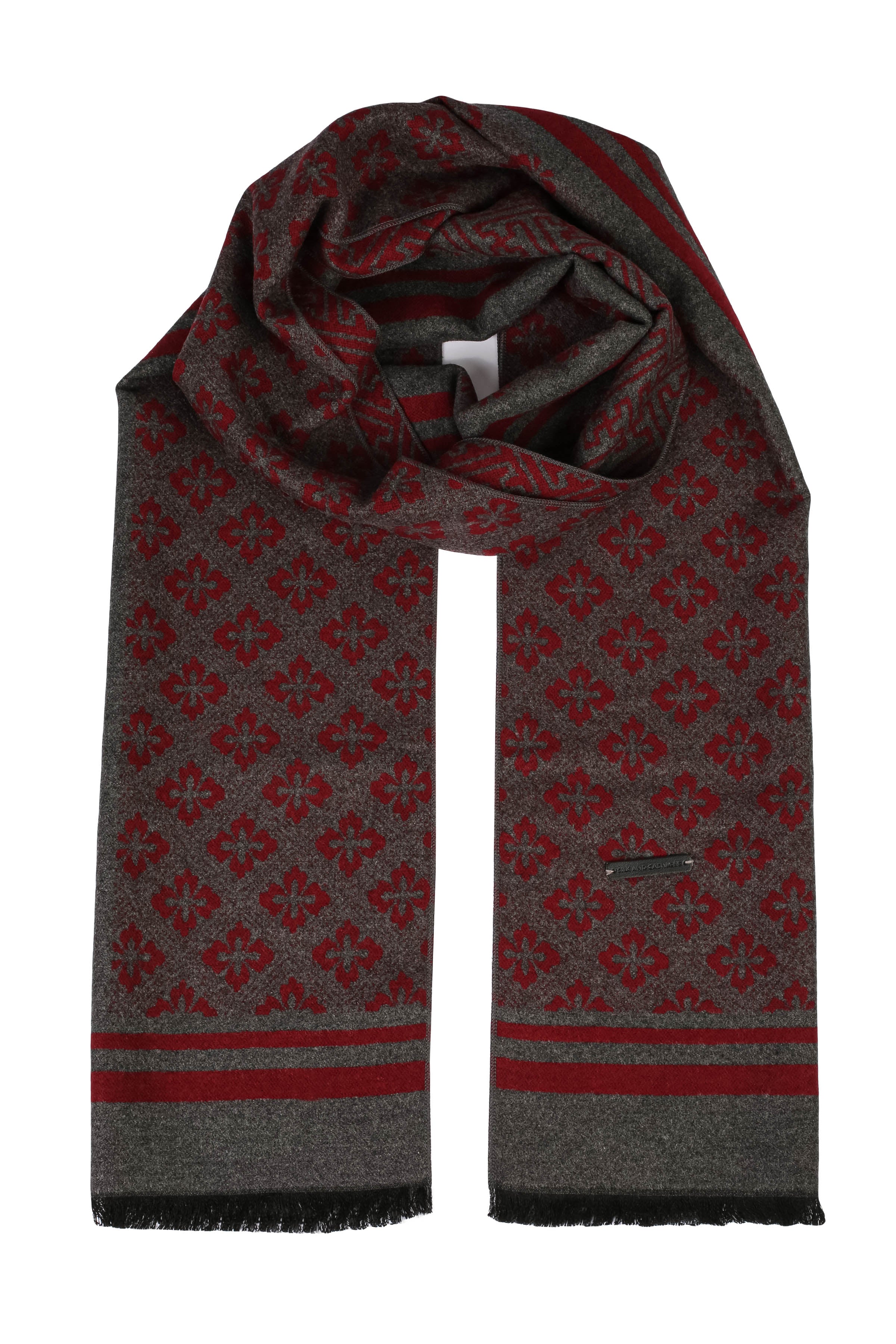 Bordo Roma Baskılı Lotus Atkı 30x 180 cm