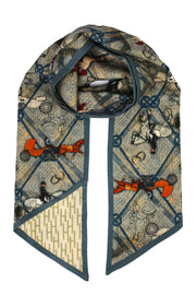 Mavi Roma Baskılı Saf Kaşmir Atkı 25x150 cm 23WMWL-303