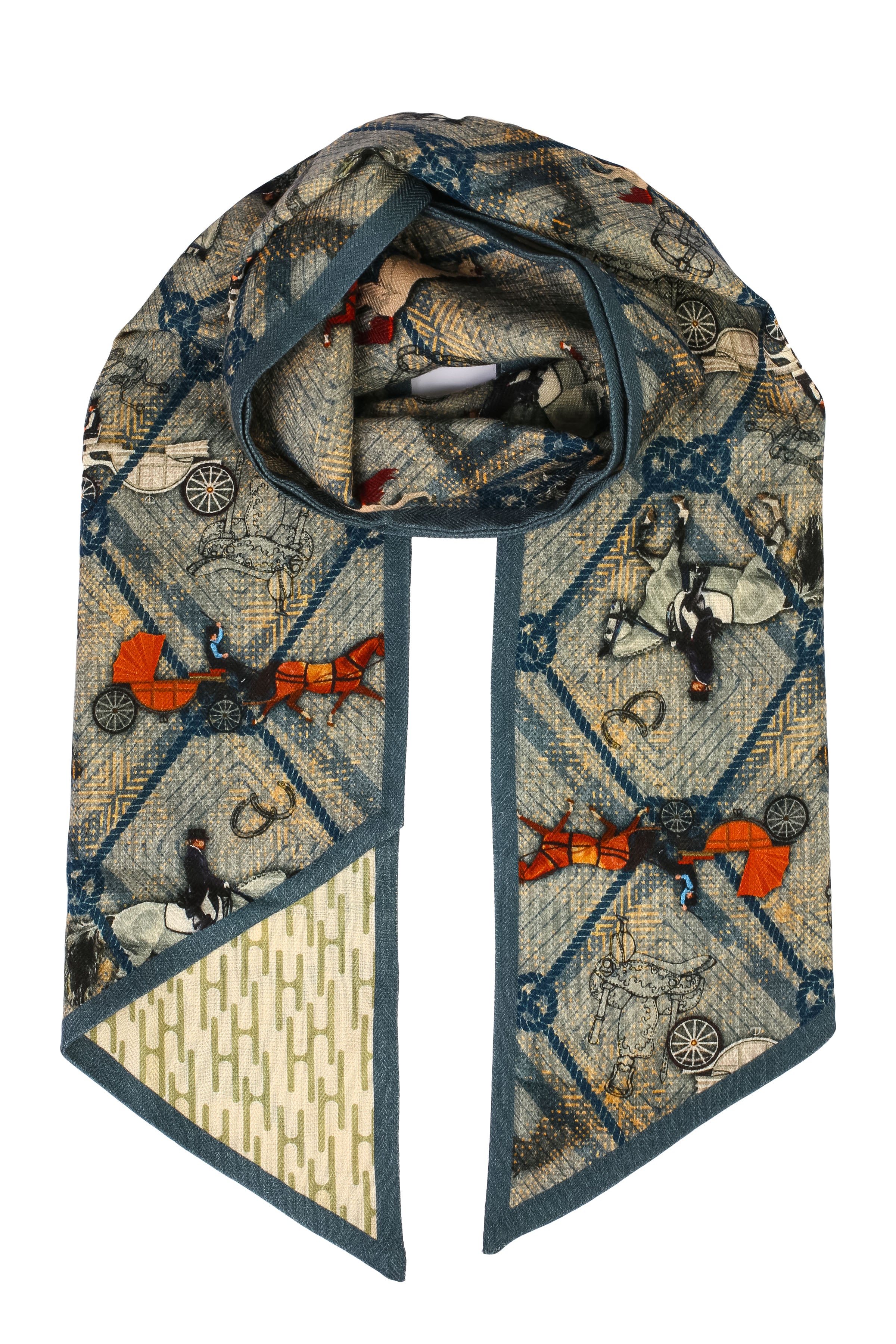 Mavi Roma Baskılı Saf Kaşmir Atkı 25x150 cm 23WMWL-303