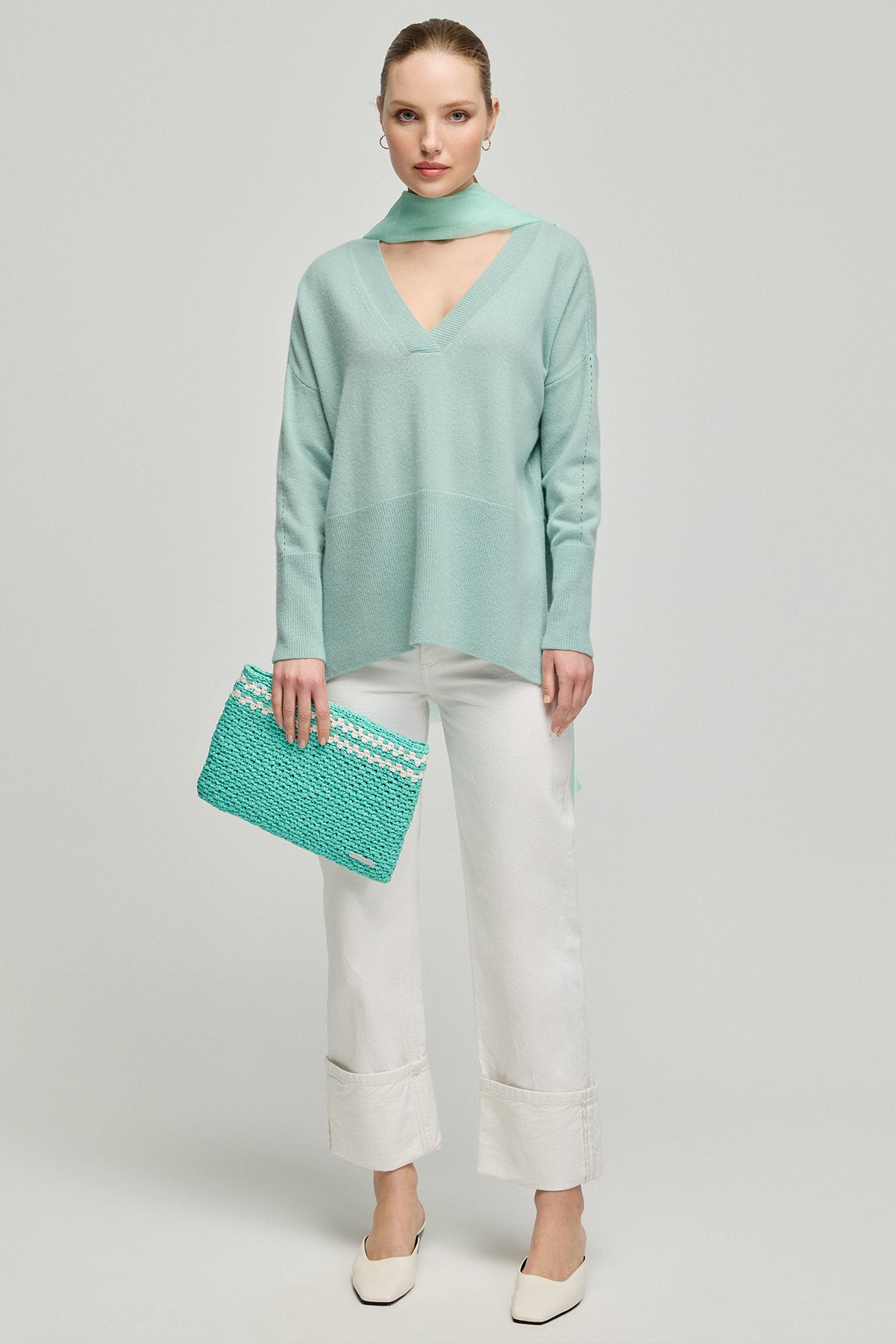 Aqua Nina Renkli Çizgili Rafya El Çanta 30x20cm