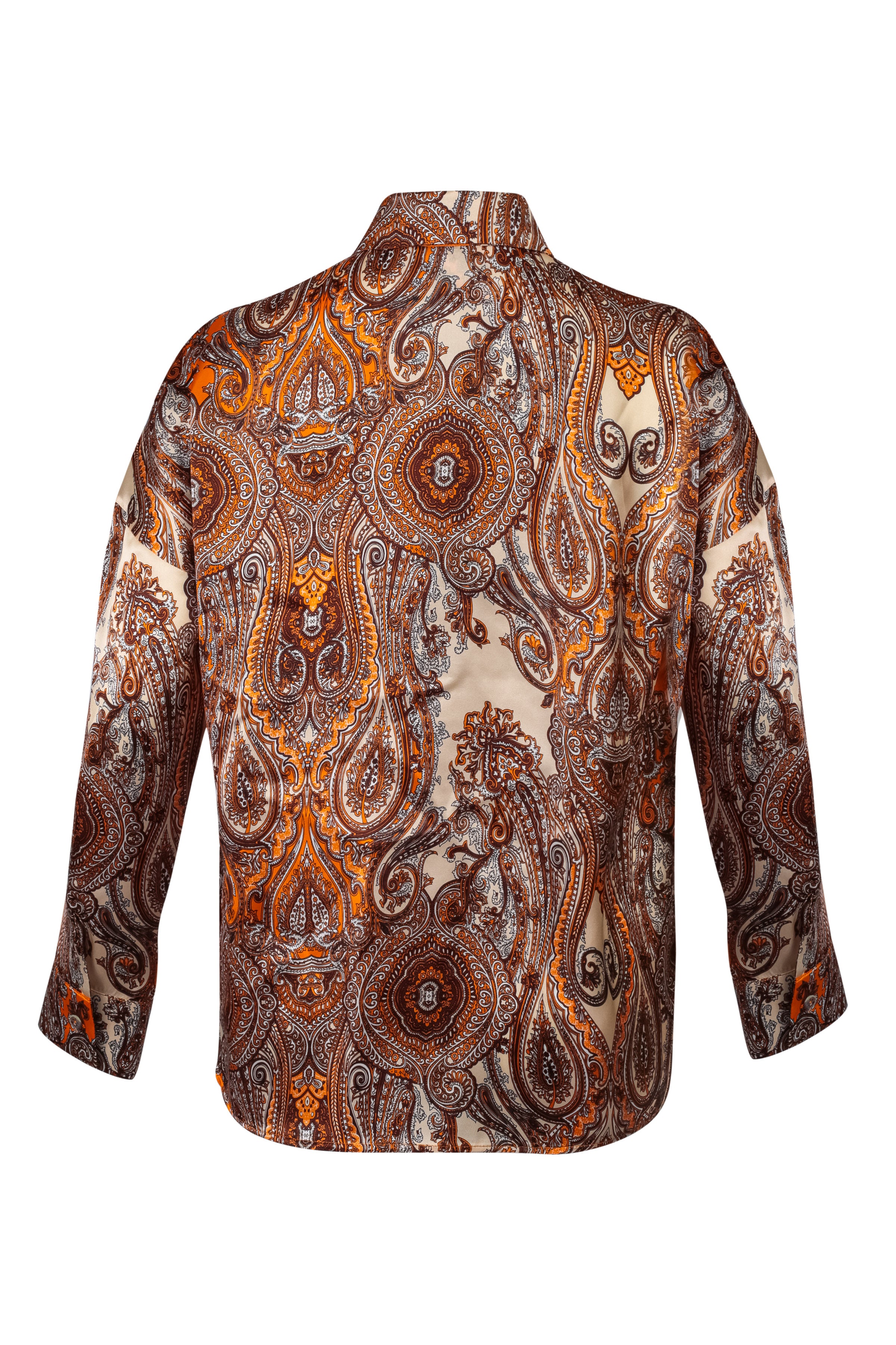 Turuncu Flow Saf İpek Baskılı Uzun Kollu Gömlek