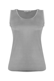 Gri Marina İpekli Yuvarlak Yaka Kolsuz T-Shirt