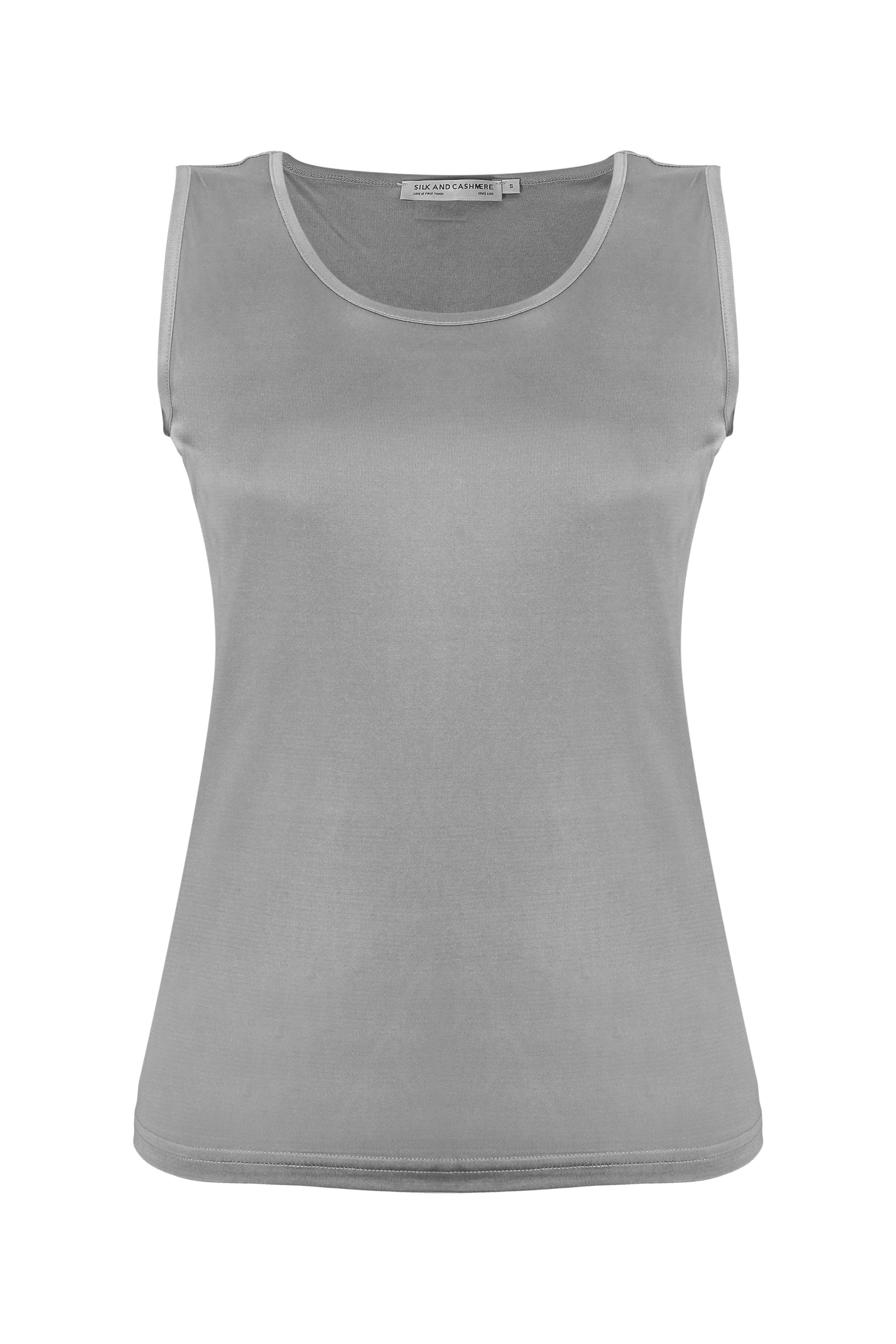 Gri Marina İpekli Yuvarlak Yaka Kolsuz T-Shirt