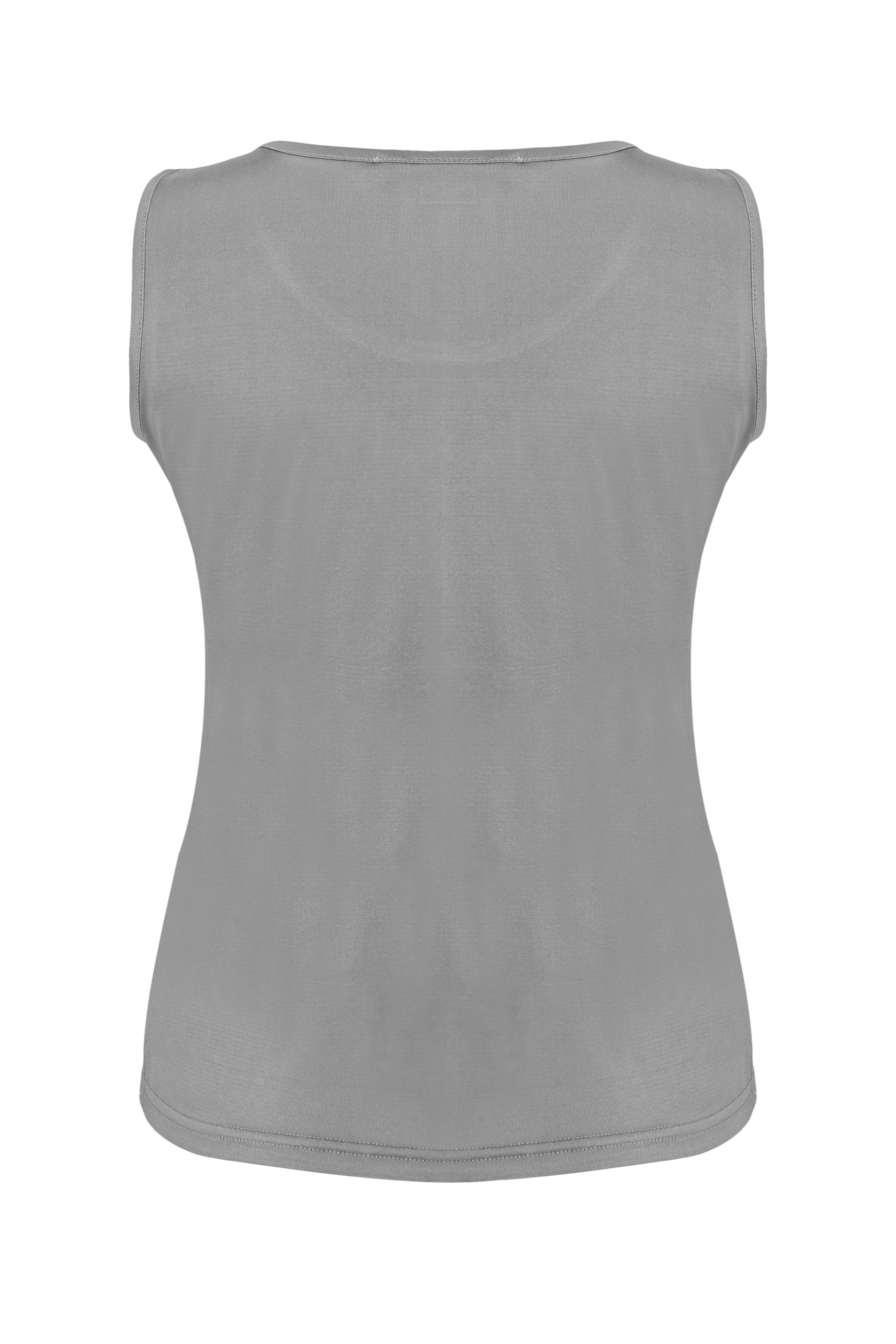 Gri Marina İpekli Yuvarlak Yaka Kolsuz T-Shirt