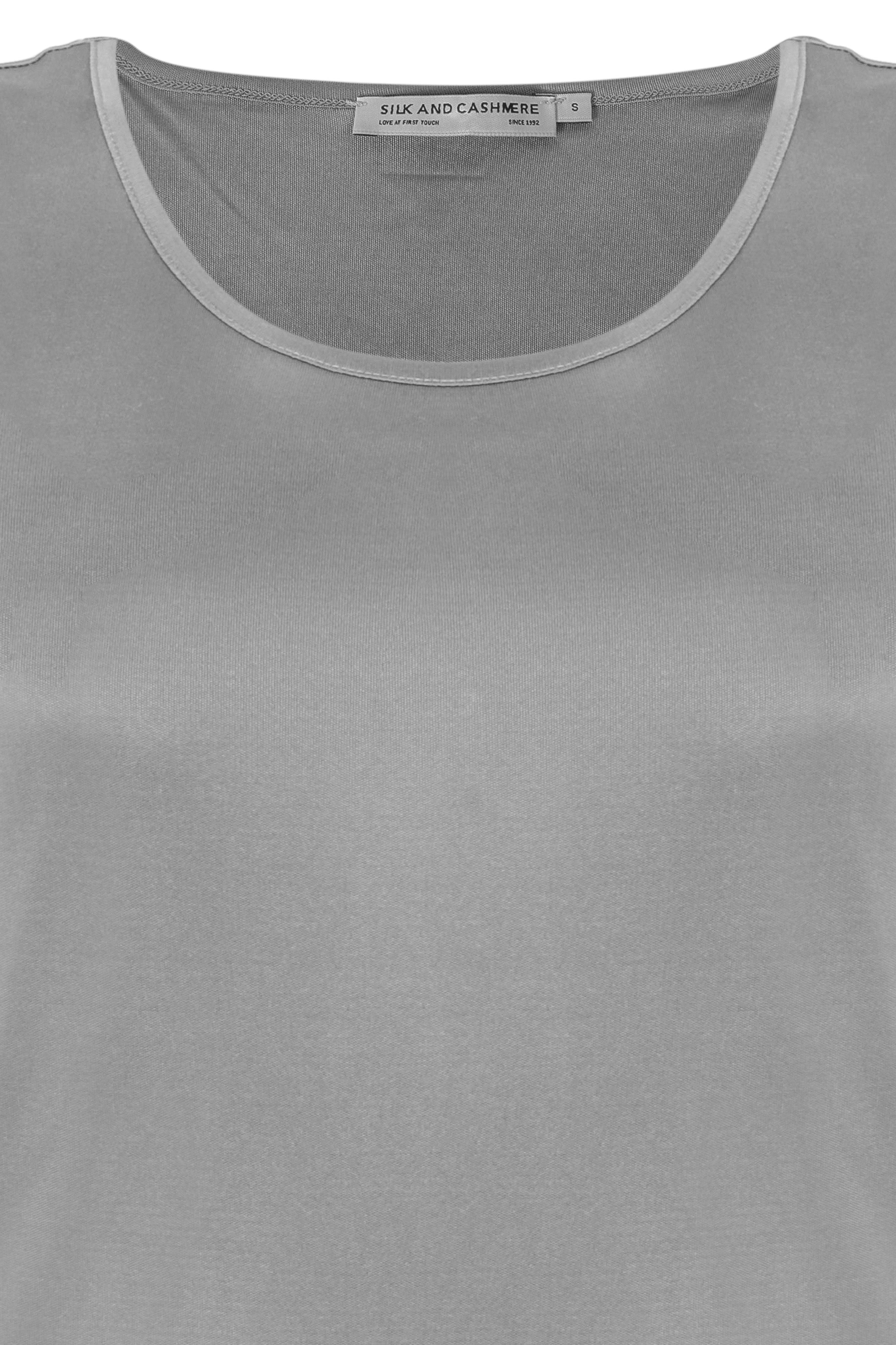 Gri Marina İpekli Yuvarlak Yaka Kolsuz T-Shirt