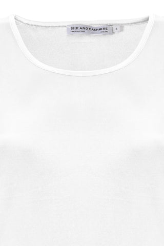 Beyaz Marina İpekli Yuvarlak Yaka Kolsuz Tişört