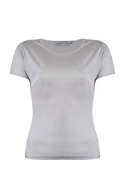 Gri Marina İpekli Yuvarlak Yaka Kısa Kollu T-Shirt