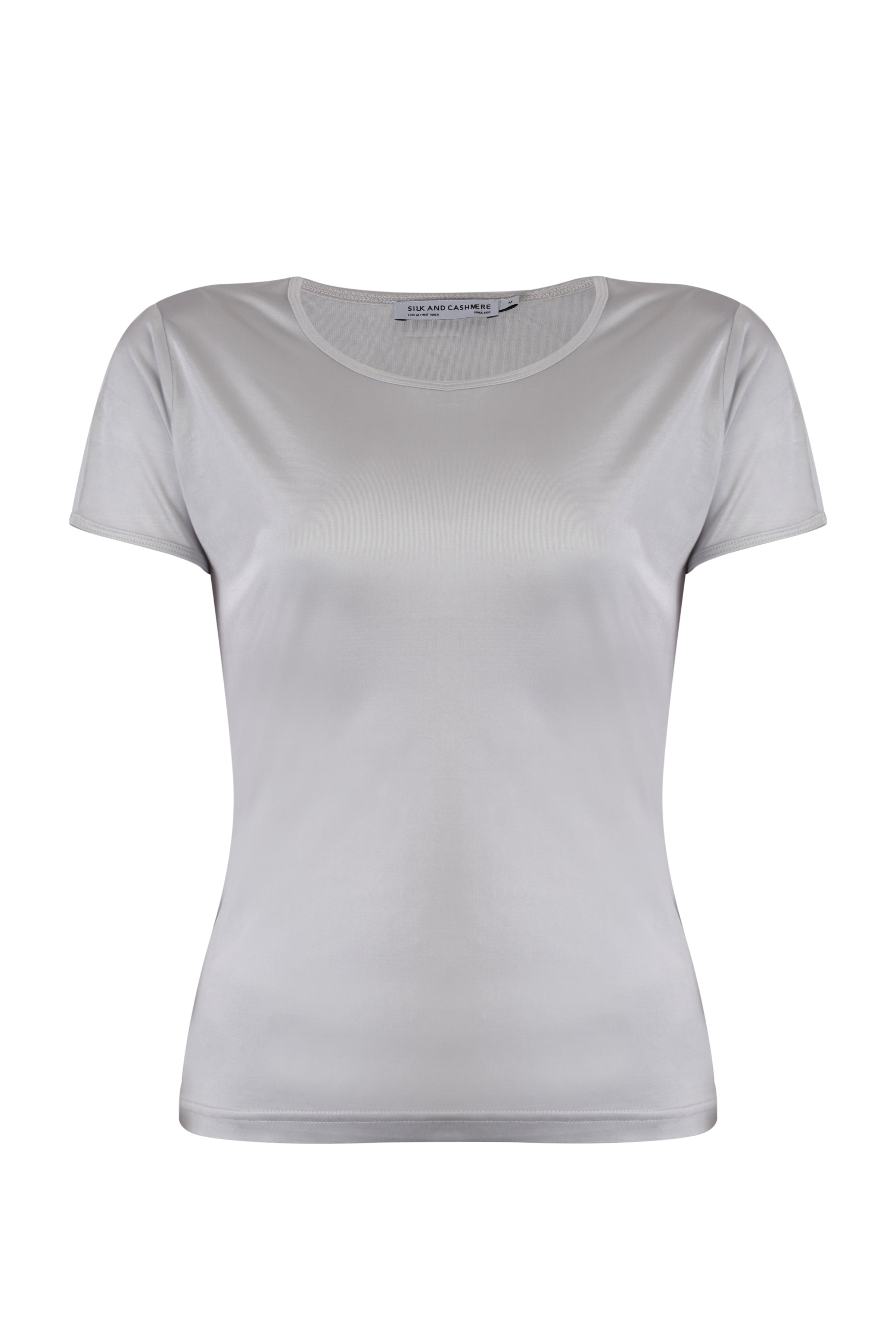 Gri Marina İpekli Yuvarlak Yaka Kısa Kollu T-Shirt