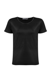 Siyah Marina İpekli Yuvarlak Yaka Kısa Kollu T-Shirt