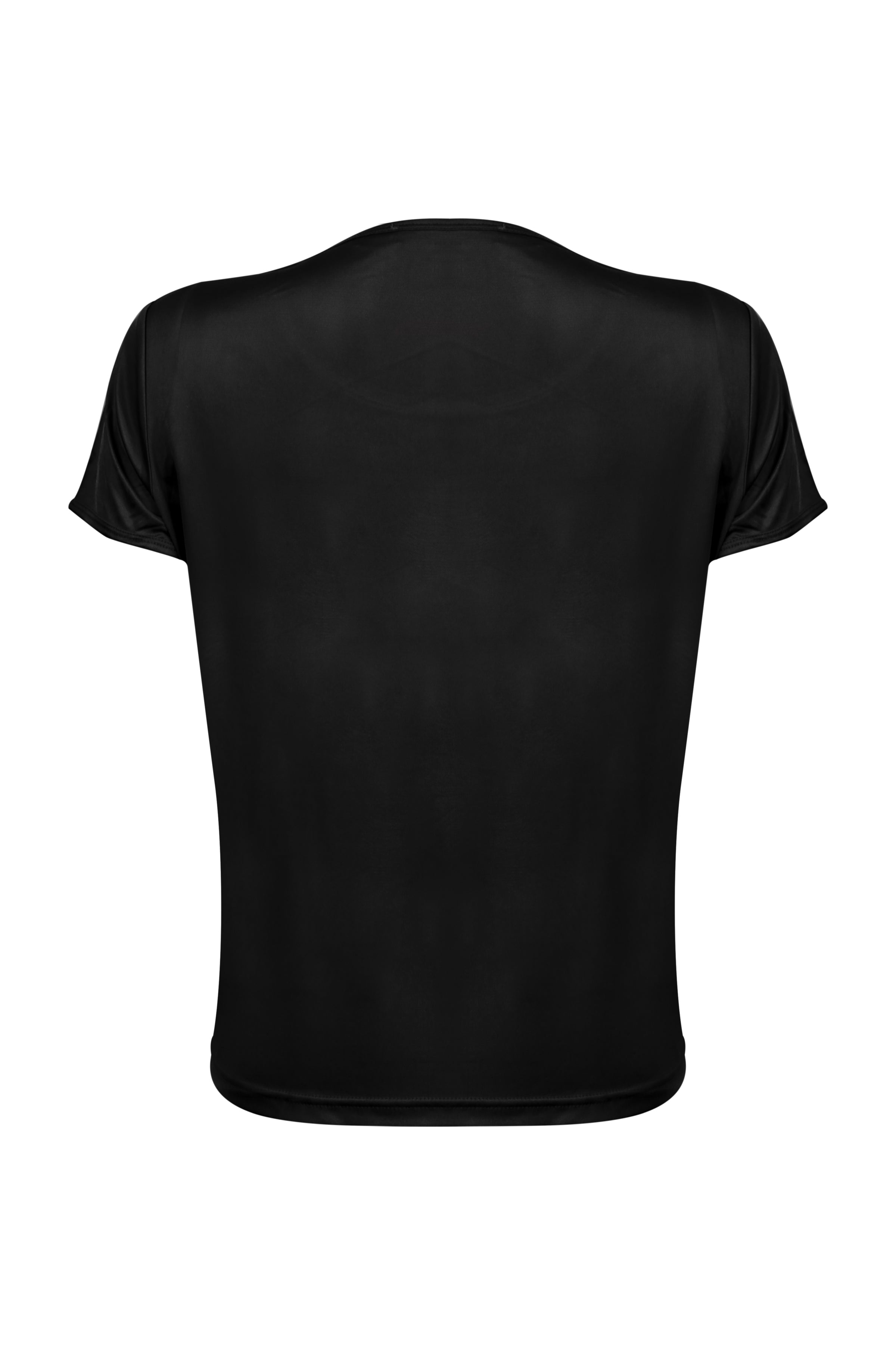 Siyah Marina İpekli Yuvarlak Yaka Kısa Kollu T-Shirt