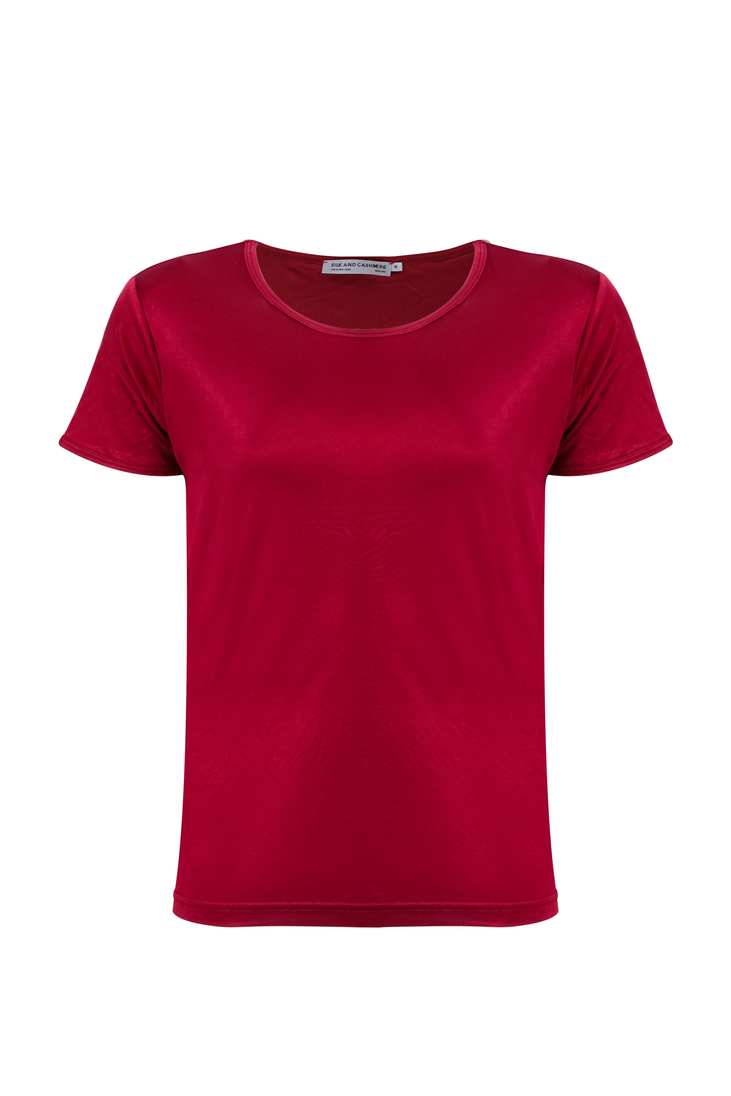 Kırmızı Marina İpekli Yuvarlak Yaka Kısa Kollu T-Shirt