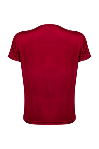 Kırmızı Marina İpekli Yuvarlak Yaka Kısa Kollu Tişört