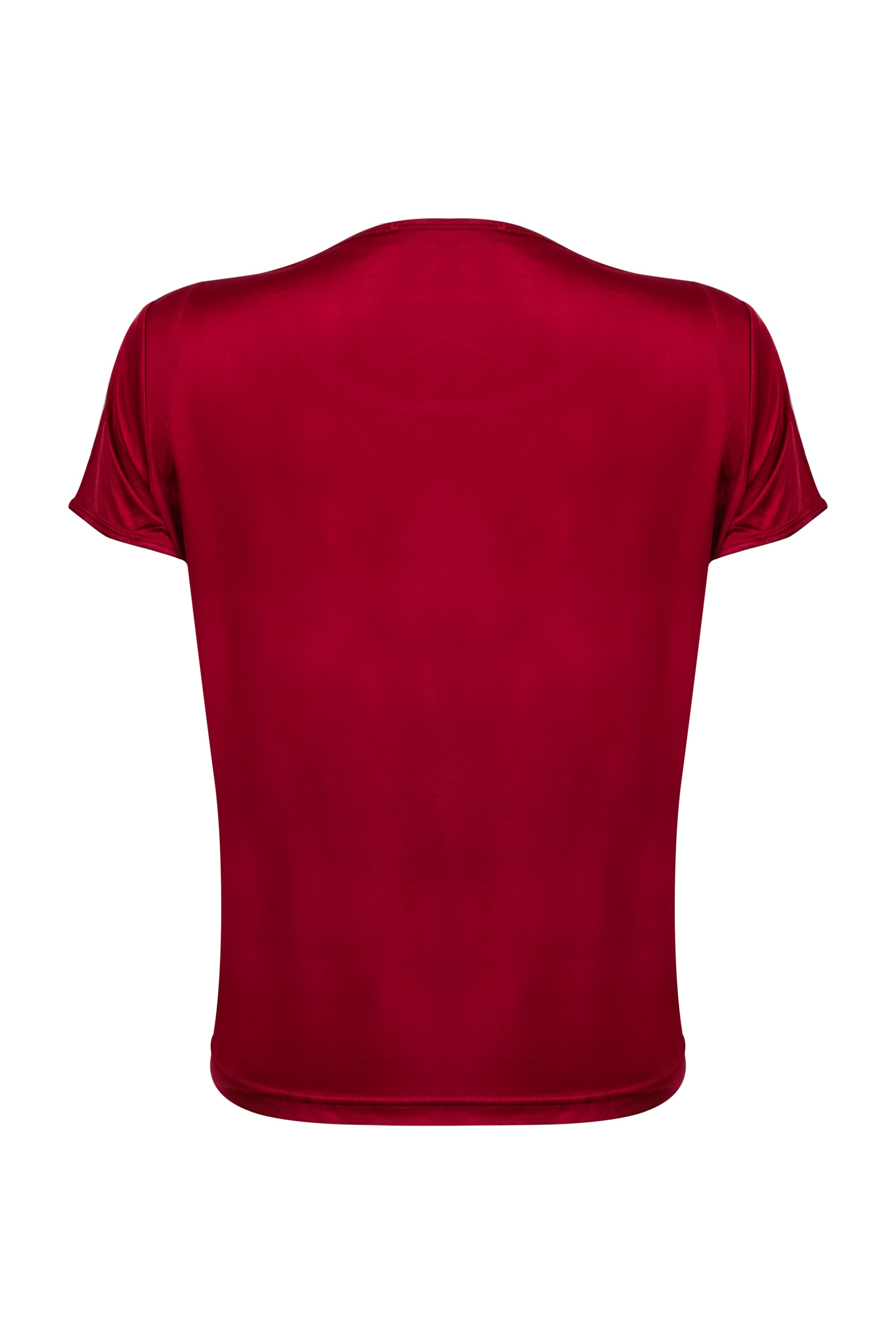 Kırmızı Marina İpekli Yuvarlak Yaka Kısa Kollu T-Shirt