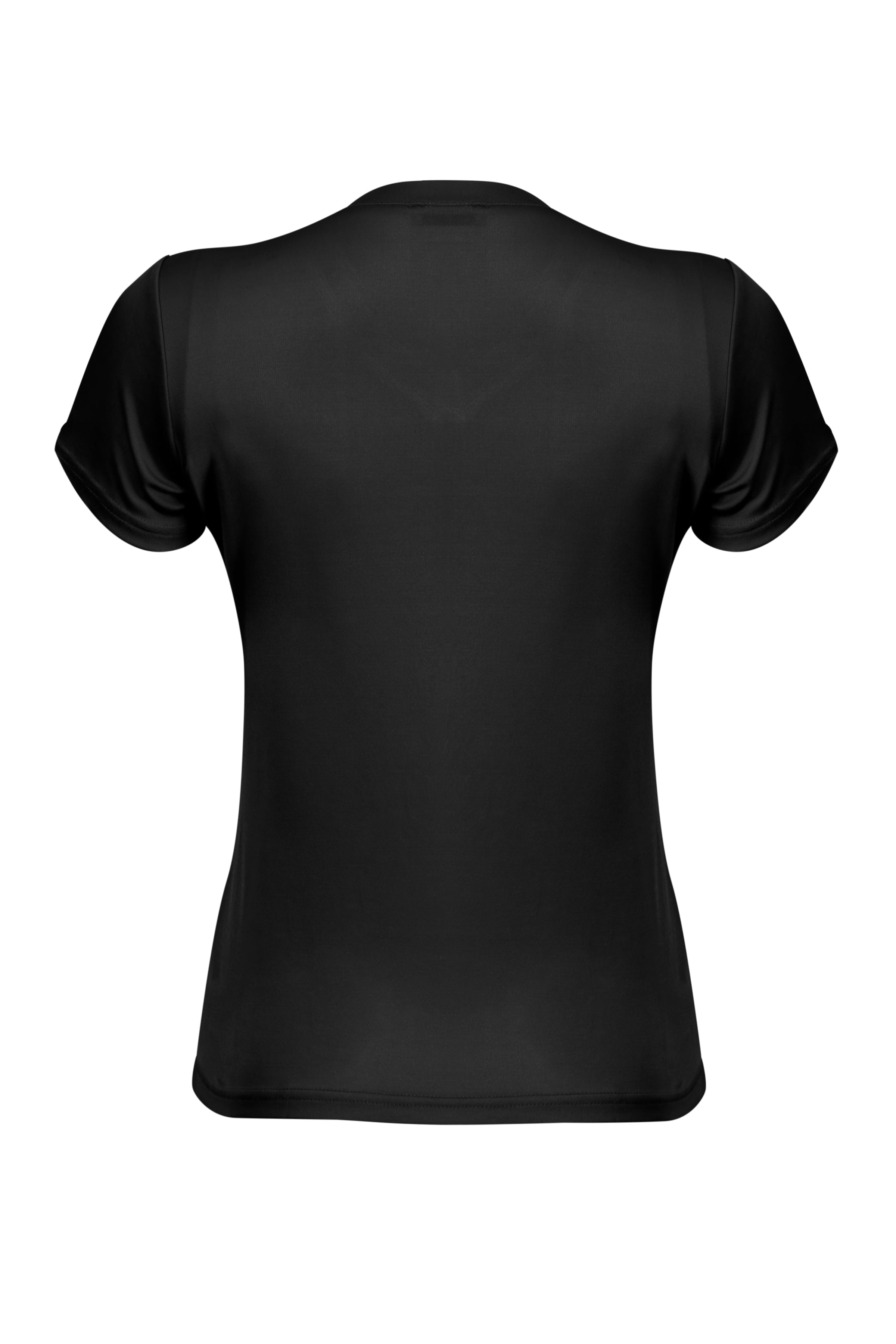 Siyah Marina İpekli V Yaka  Kısa Kollu T-Shirt