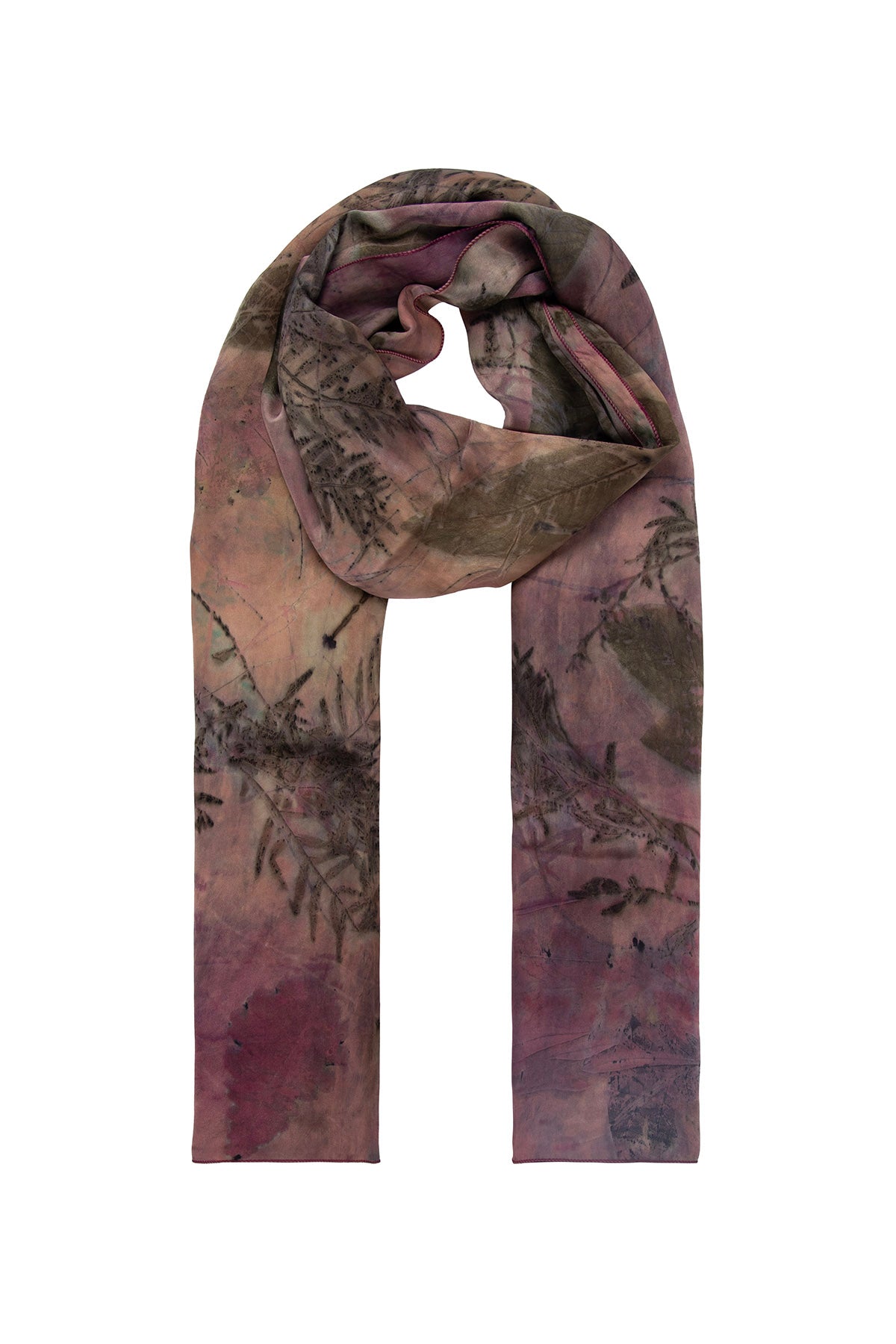 Gül Kurusu Saf İpek El Baskısı Ekolojik Şal 90 x 200 cm