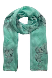 Mint Anabel Saf İpek  Şifon Baskılı Oblong Şal 180x110