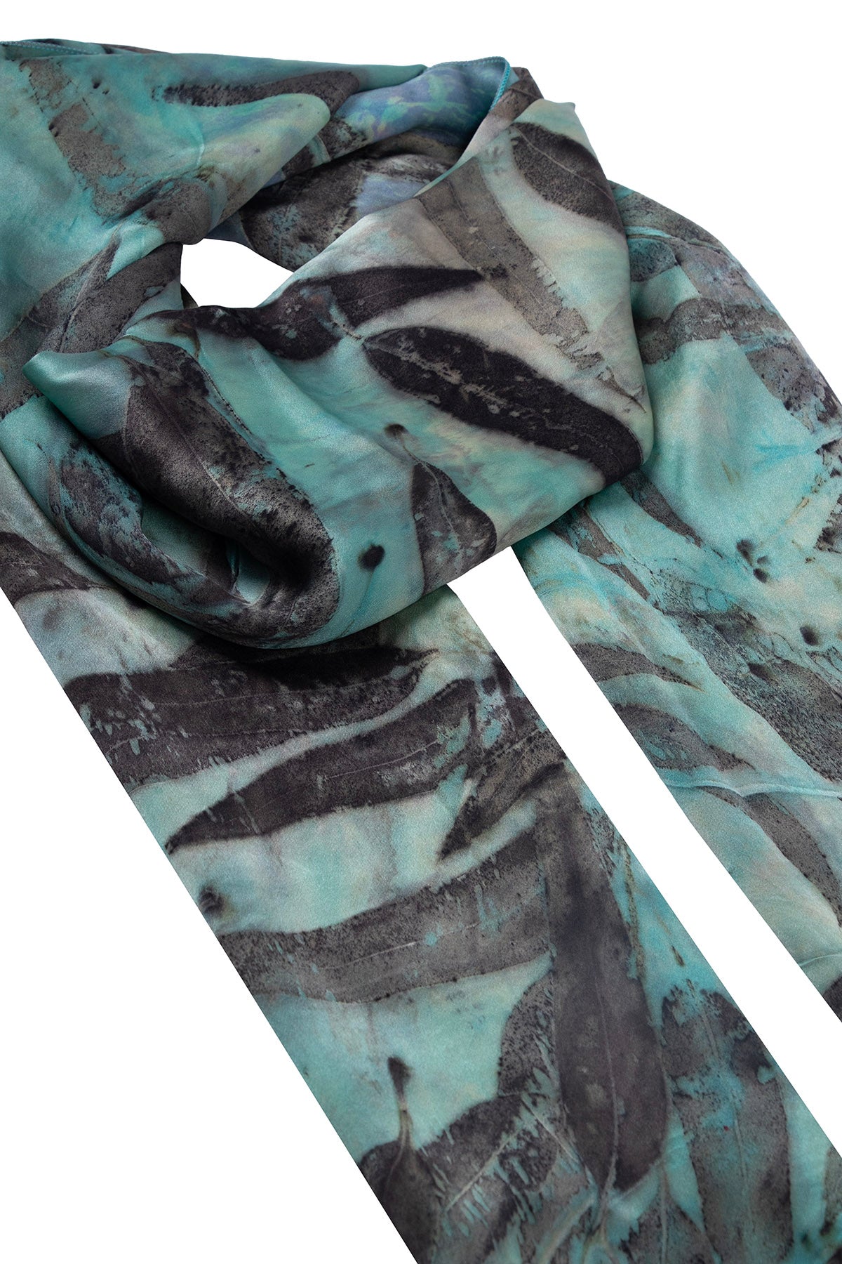 Mavi Saf İpek El Baskısı Ekolojik Şal 90 x 200 cm