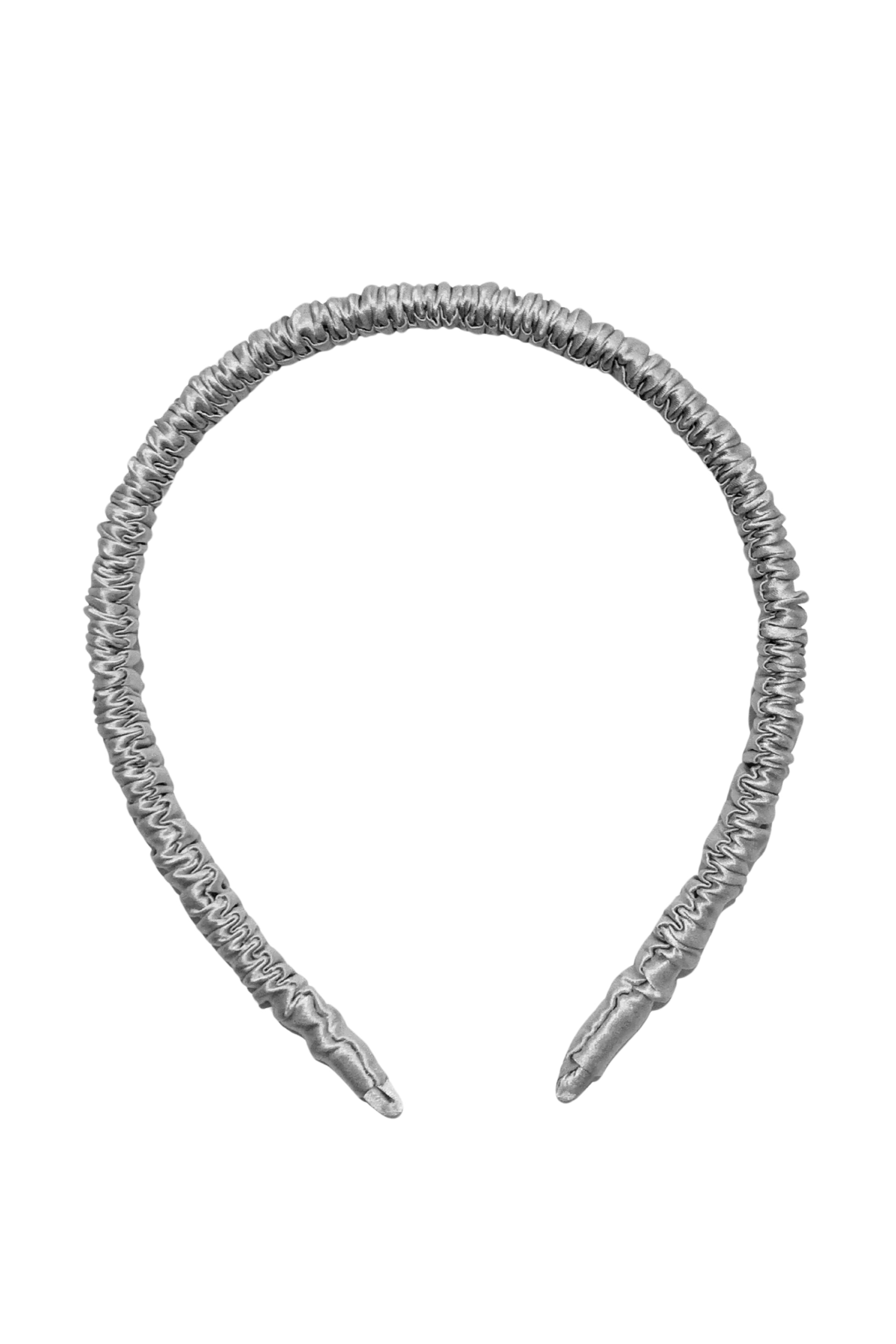 Açık Gri Anabel Saf İpek Büzgülü İnce Saç Tacı