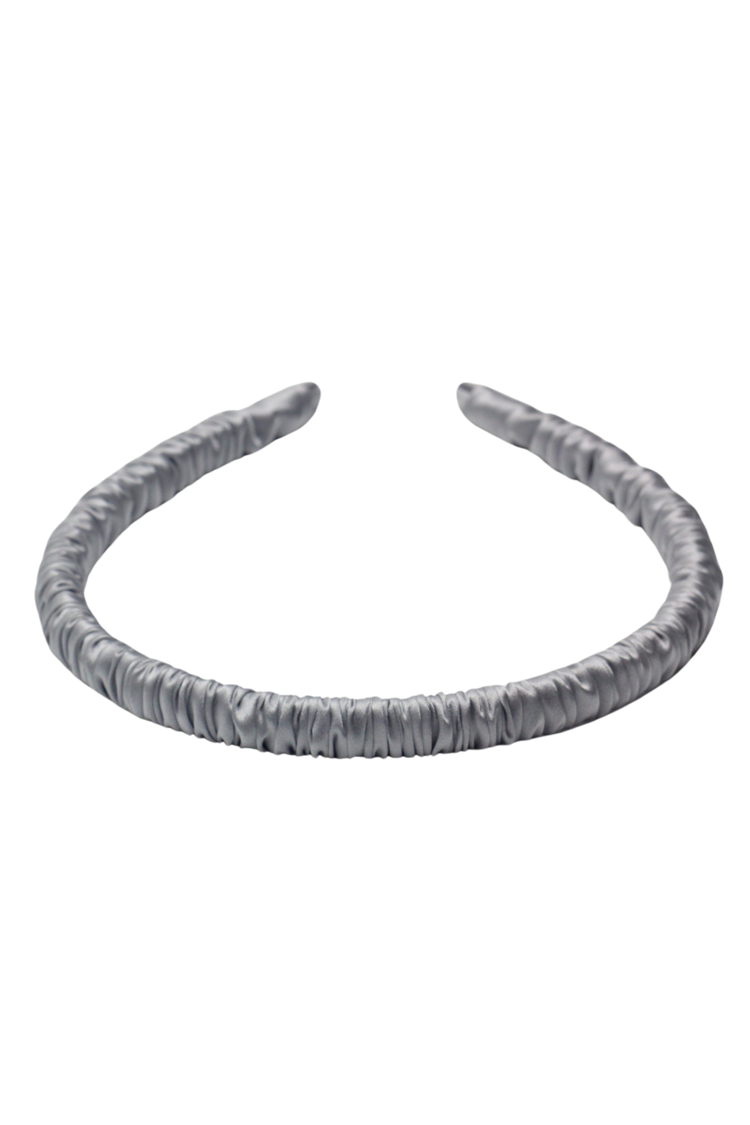 Açık Gri Anabel Saf İpek Büzgülü İnce Saç Tacı