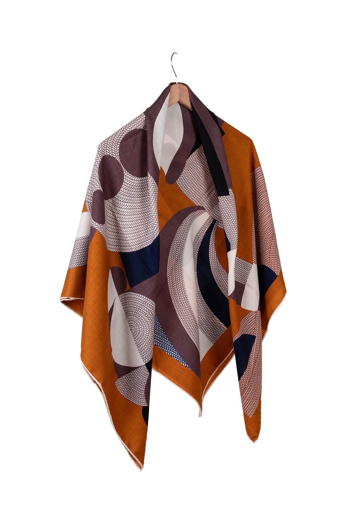 Camel Beyaz Linda Kaşmir Desenli Kare Eşarp 140x140 cm