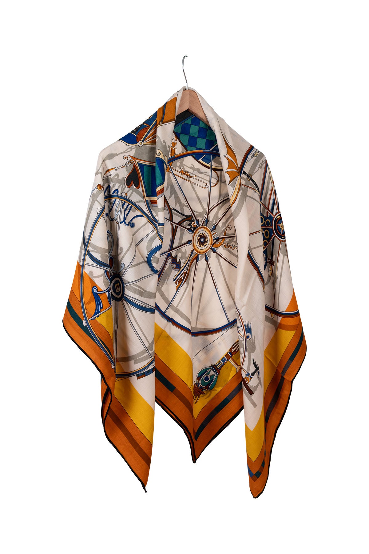 Camel Turuncu Linda Kaşmir Desenli Kare Eşarp 140x140 cm