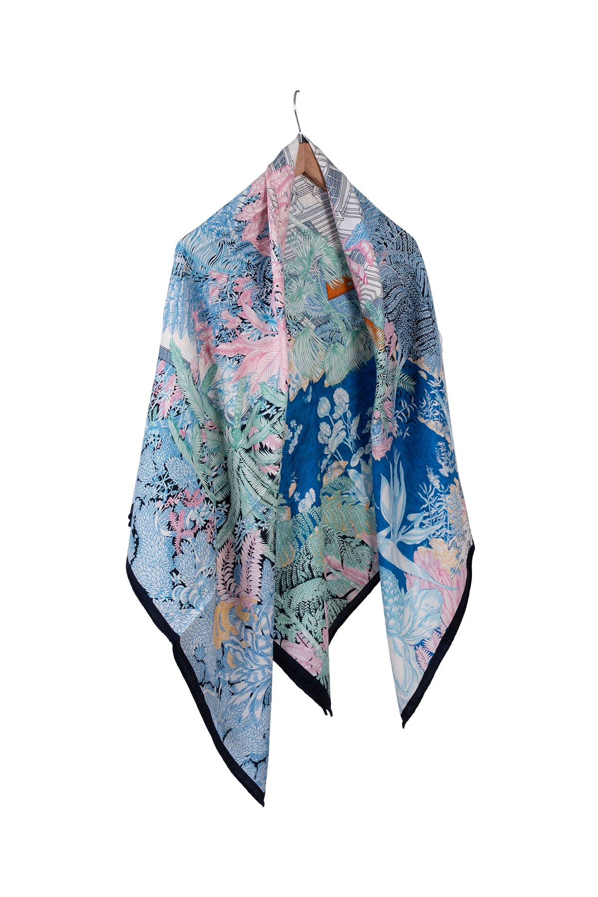 Mavi Siyah Linda Saf Kaşmir Baskılı Eşarp 140x 140 cm