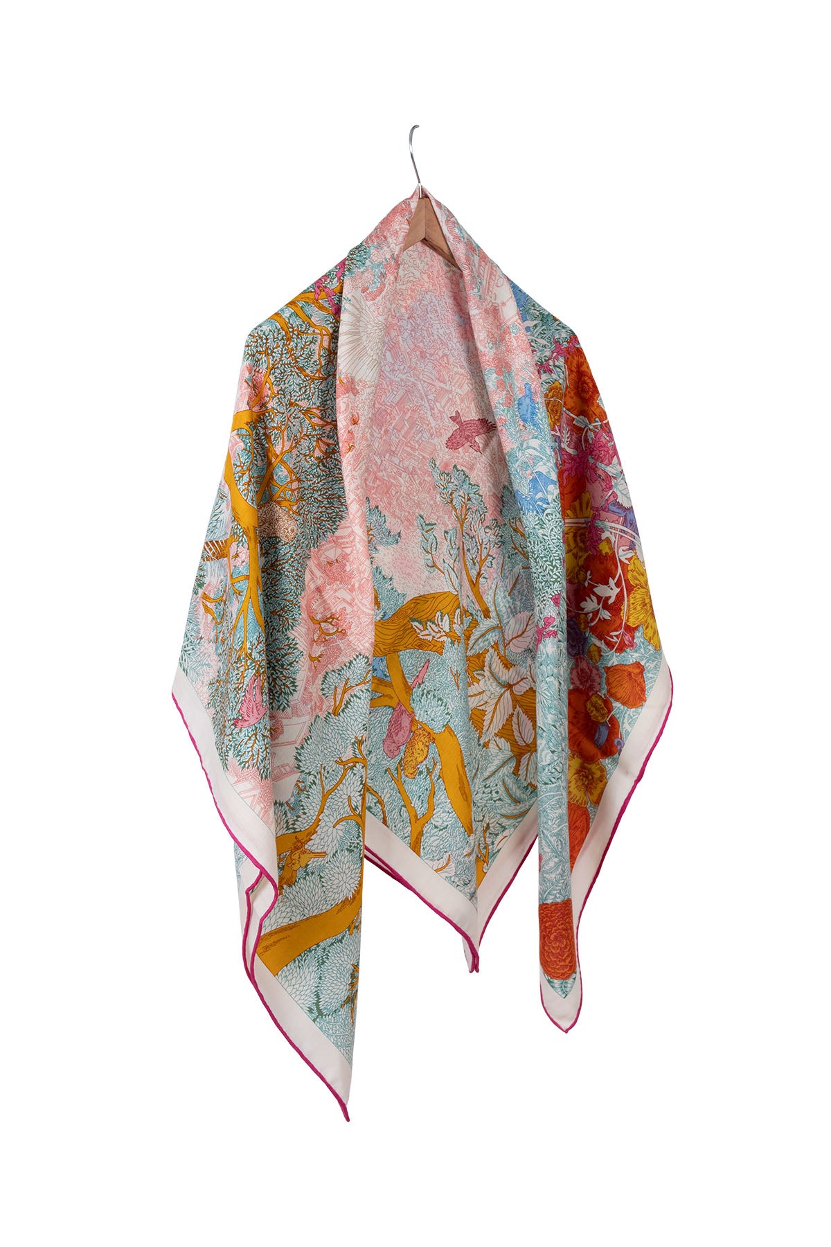 Turkuaz Linda Kaşmir Desenli Kare Eşarp 140x140 cm