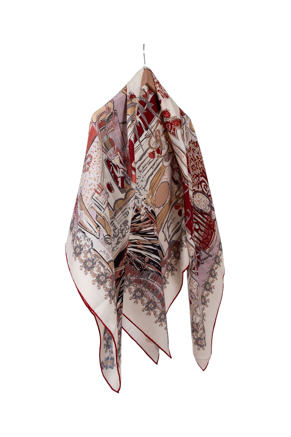 Beyaz Kahve Linda Kaşmir Desenli Kare Eşarp 140x140  cm