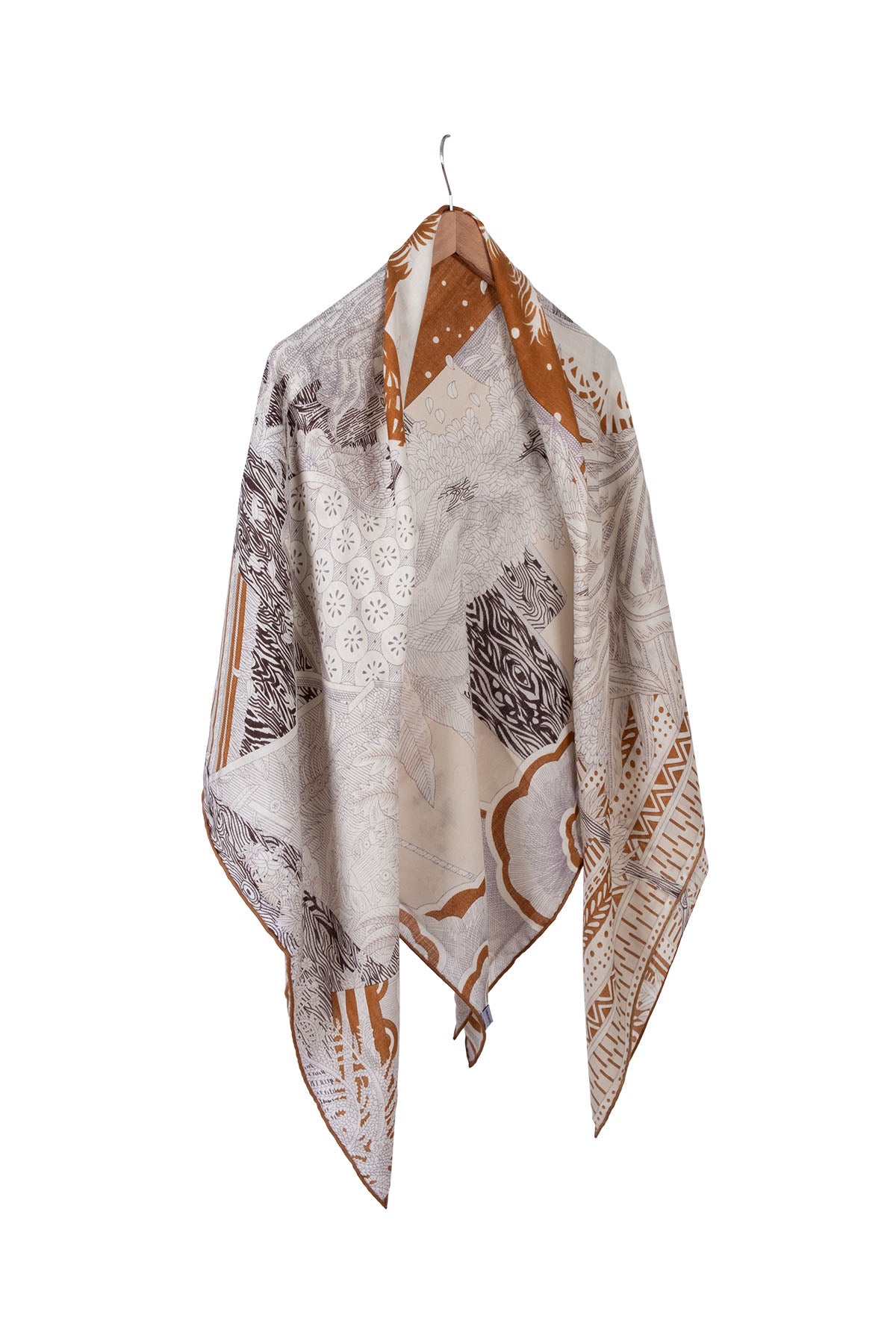 Camel Linda Saf Kaşmir Baskılı Eşarp 140x140 cm