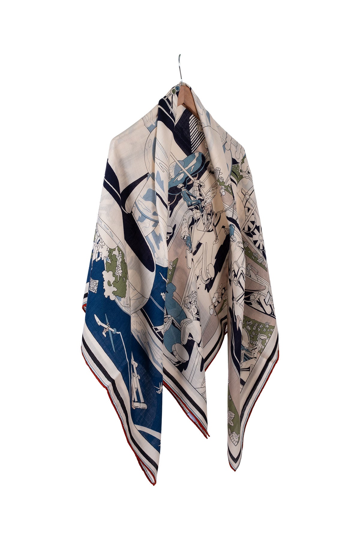 Kırmızı Yeşil Linda Saf Kaşmir Baskılı Eşarp 140x 140 cm