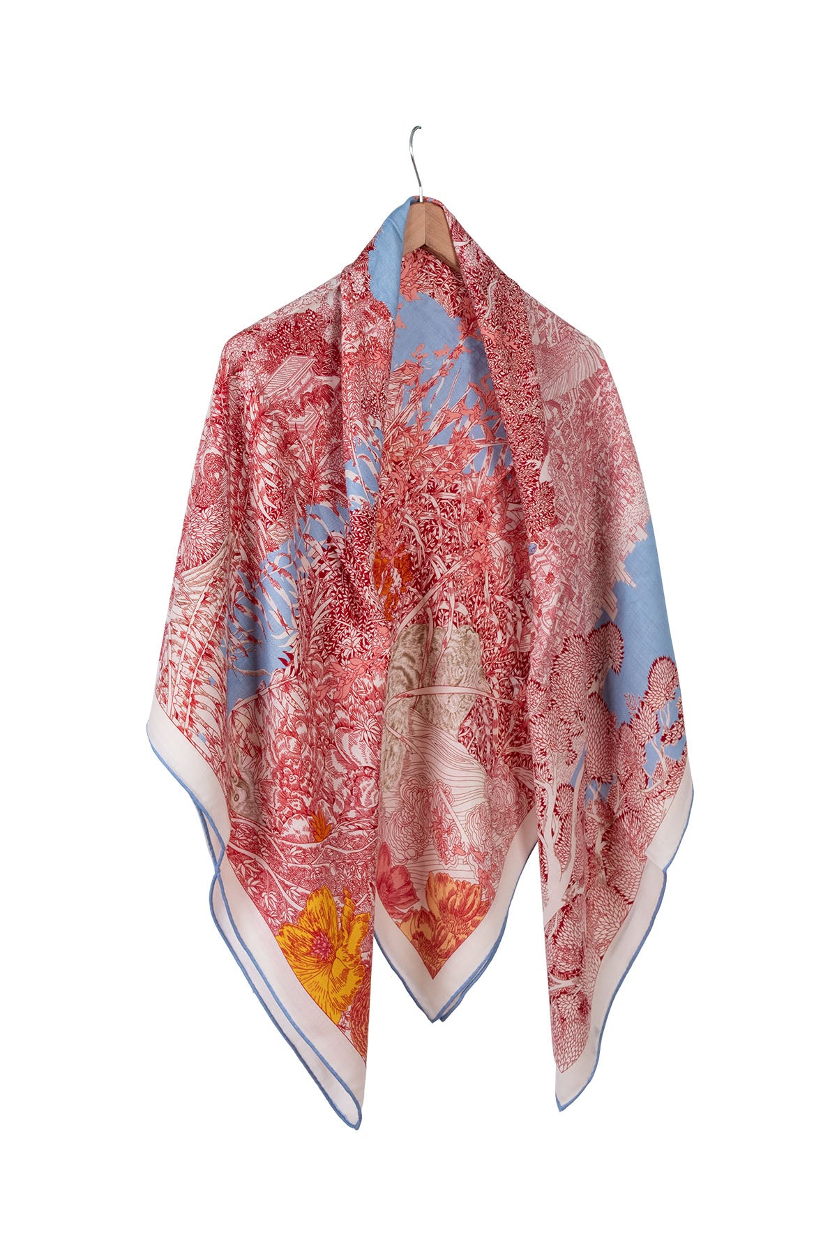 Mavi Fuşya Linda Kaşmir Desenli Kare Eşarp 140x140  cm