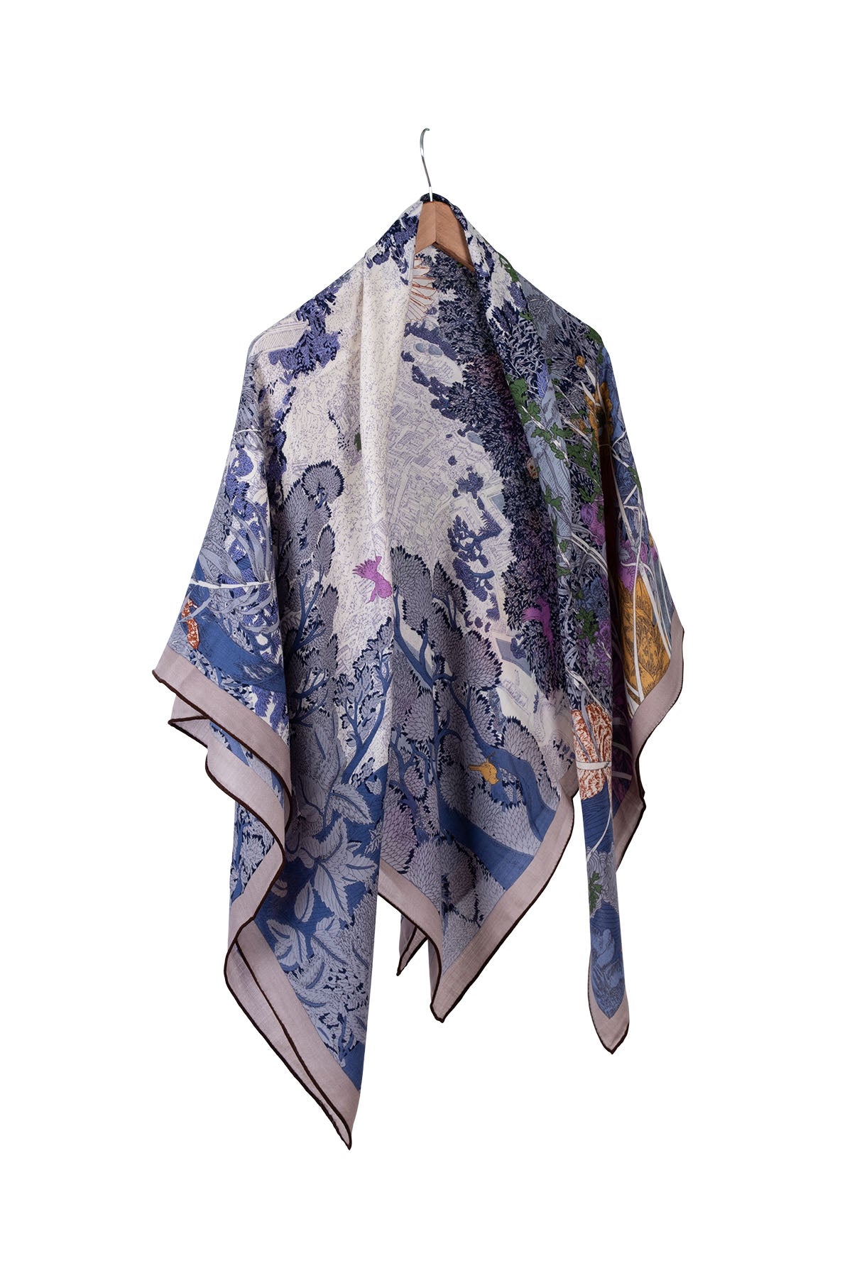 Mor Lila Linda Kaşmir Desenli Kare Eşarp 140x140  cm