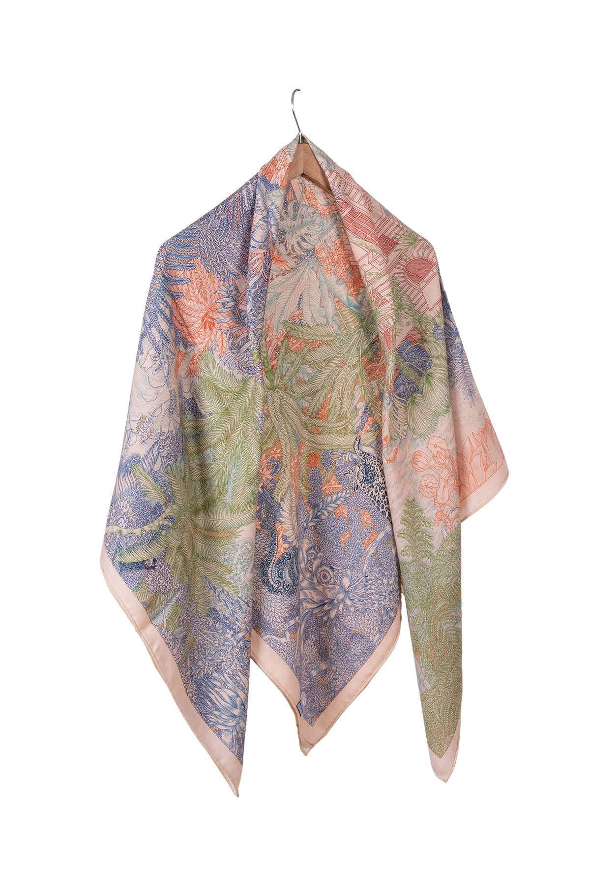 Pembe Linda Kaşmir Desenli Kare Eşarp 140x140  cm