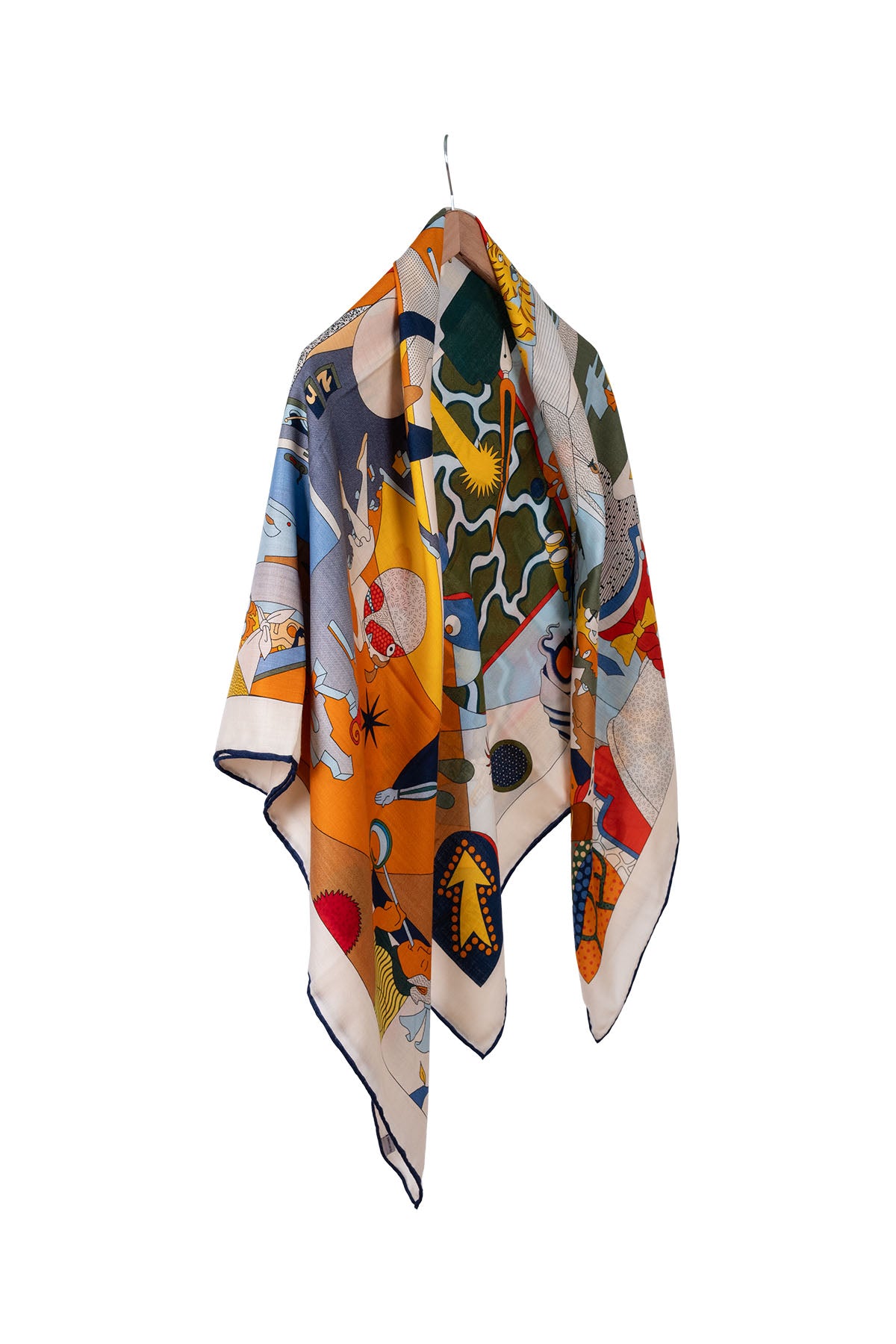 Beyaz Linda Saf Kaşmir Baskılı Eşarp 140x140 cm