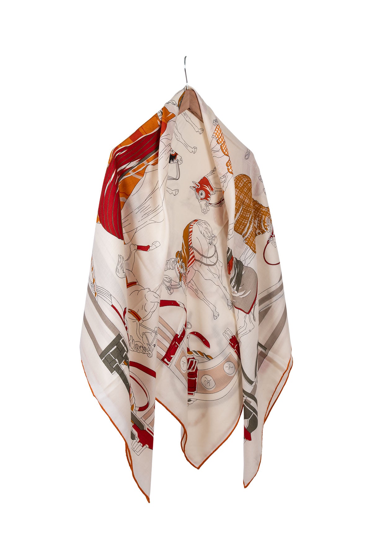 Ekru Linda Saf Kaşmir Baskılı Eşarp 140x140 cm