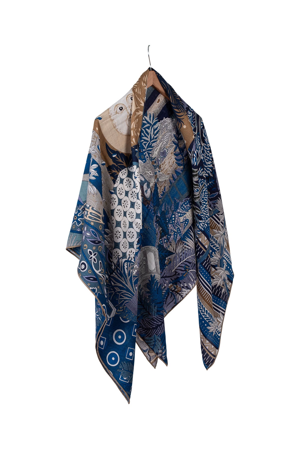 Lacivert Linda Saf Kaşmir Baskılı Eşarp 140x140 cm