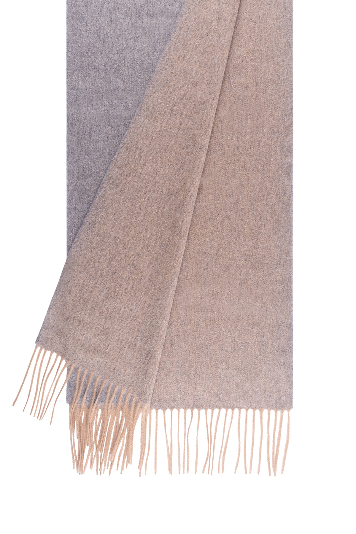 Camel Gri Patrick Saf Kaşmir Çift Renkli Atkı 30x164 cm