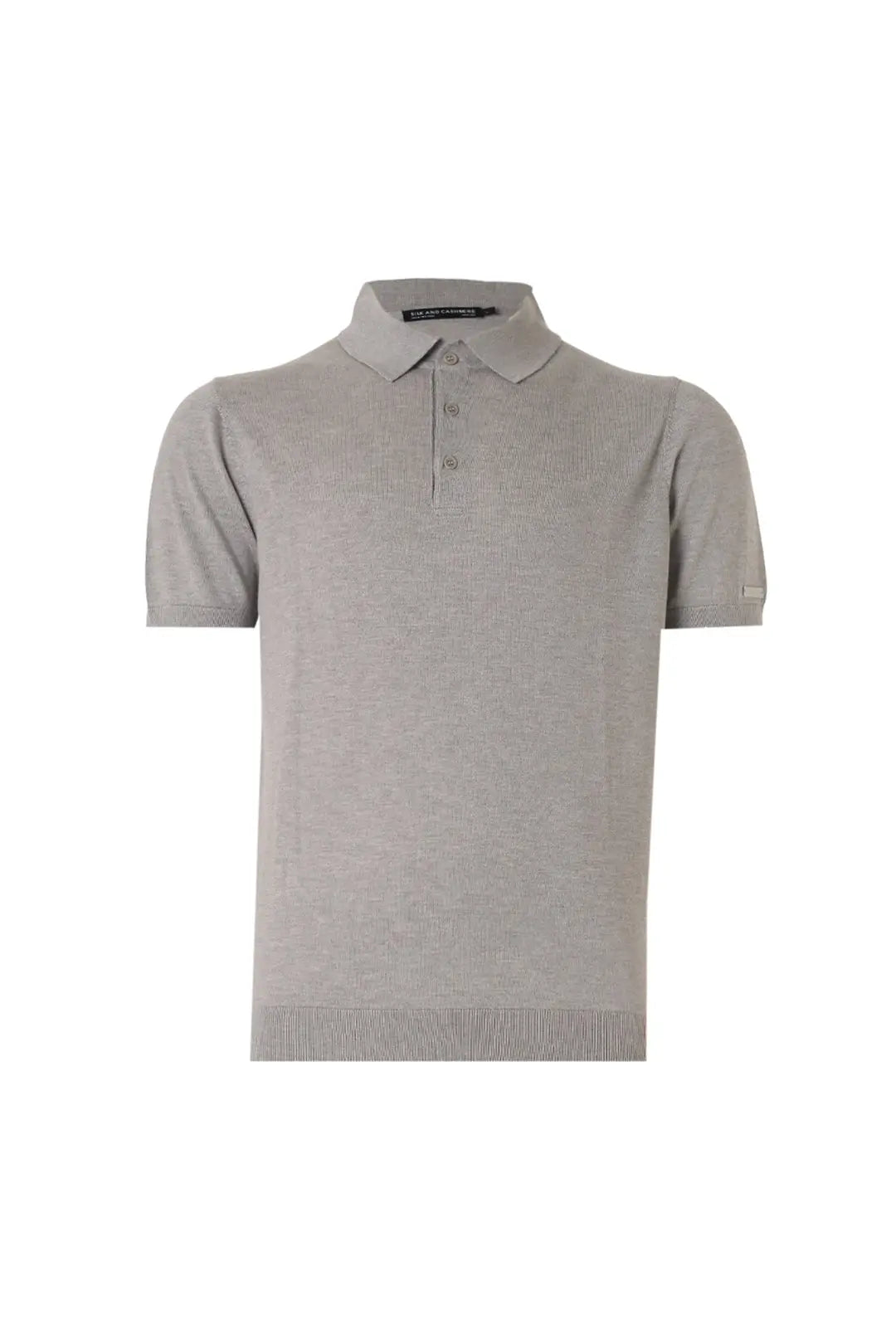 Açık Gri İpek Kaşmir Utku Kısa Kollu Erkek Triko Polo Silk and Cashmere