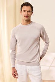 Açık Gri İpek Pamuk Quentin Yuvarlak Yaka Uzun Kollu Erkek Triko Kazak Silk and Cashmere