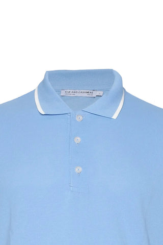 Açık Mavi Steve Erkek Çizgi Detaylı Kısa Kol Polo Tişört Silk and Cashmere
