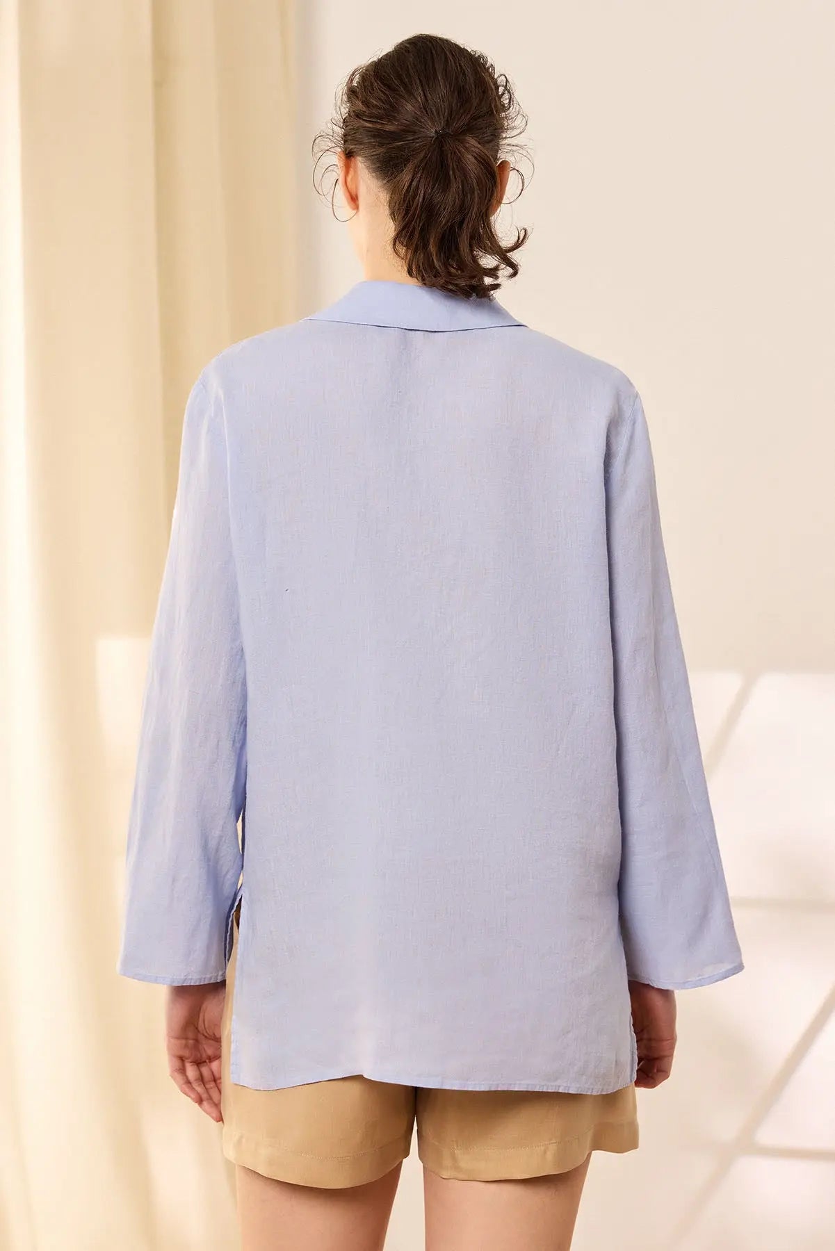 Açk Mavi Keten Kate Uzun Kollu Gömlek Tunik Silk and Cashmere