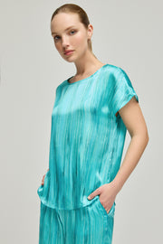 Aqua Nature İpek Desenli Yuvarlak Yaka Kısa Kollu Bluz