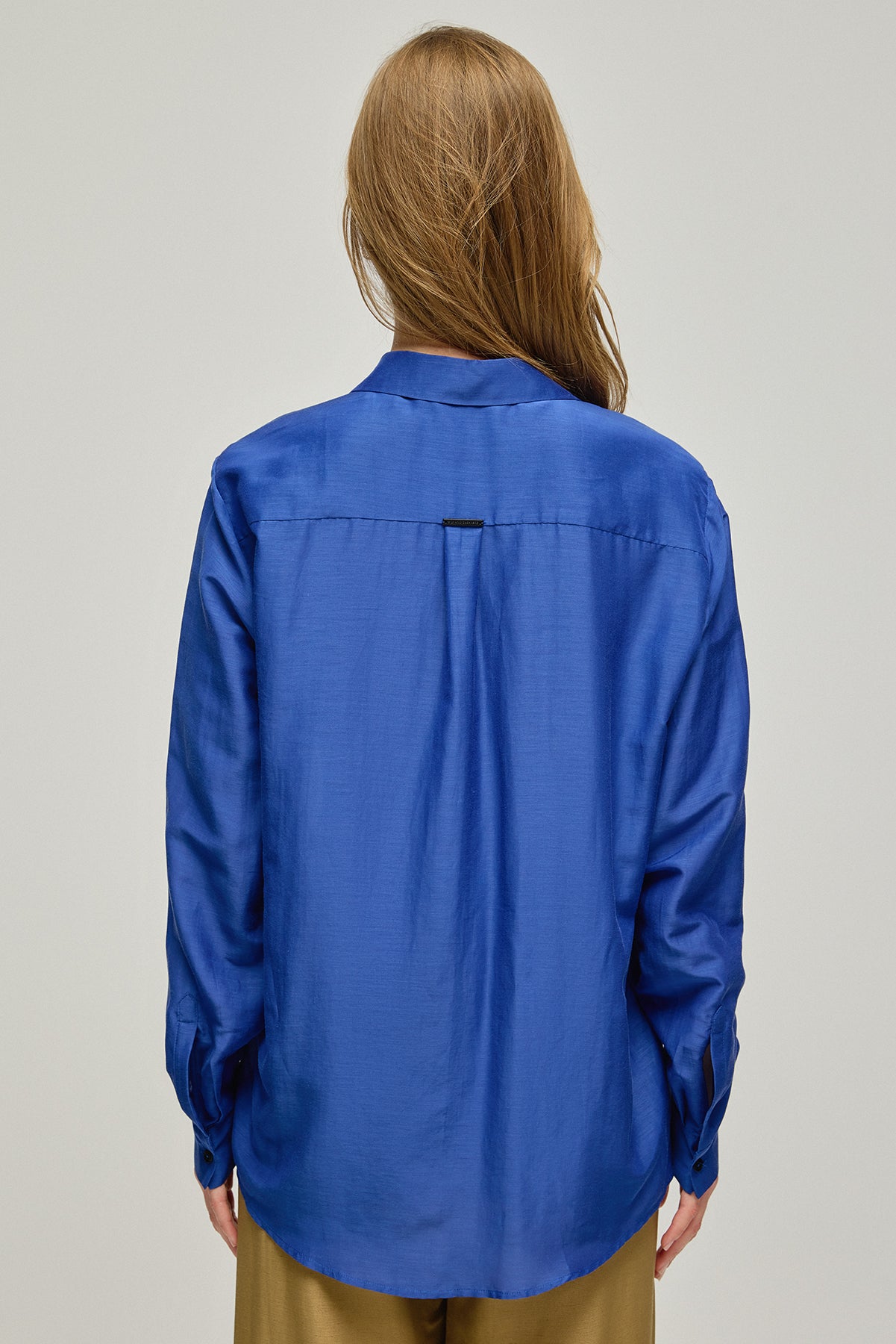 Lacivert Nature İpek Pamuk Uzun Kollu Gömlek