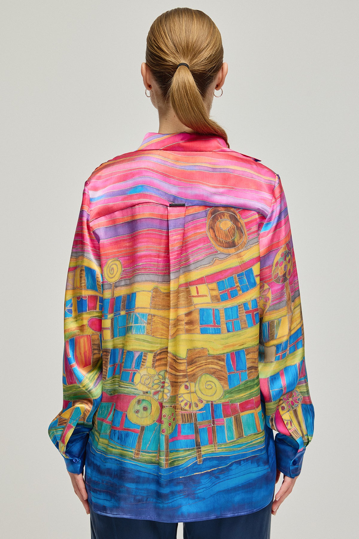 Fuşya Nature İpek Desenli Uzun Kollu Gömlek